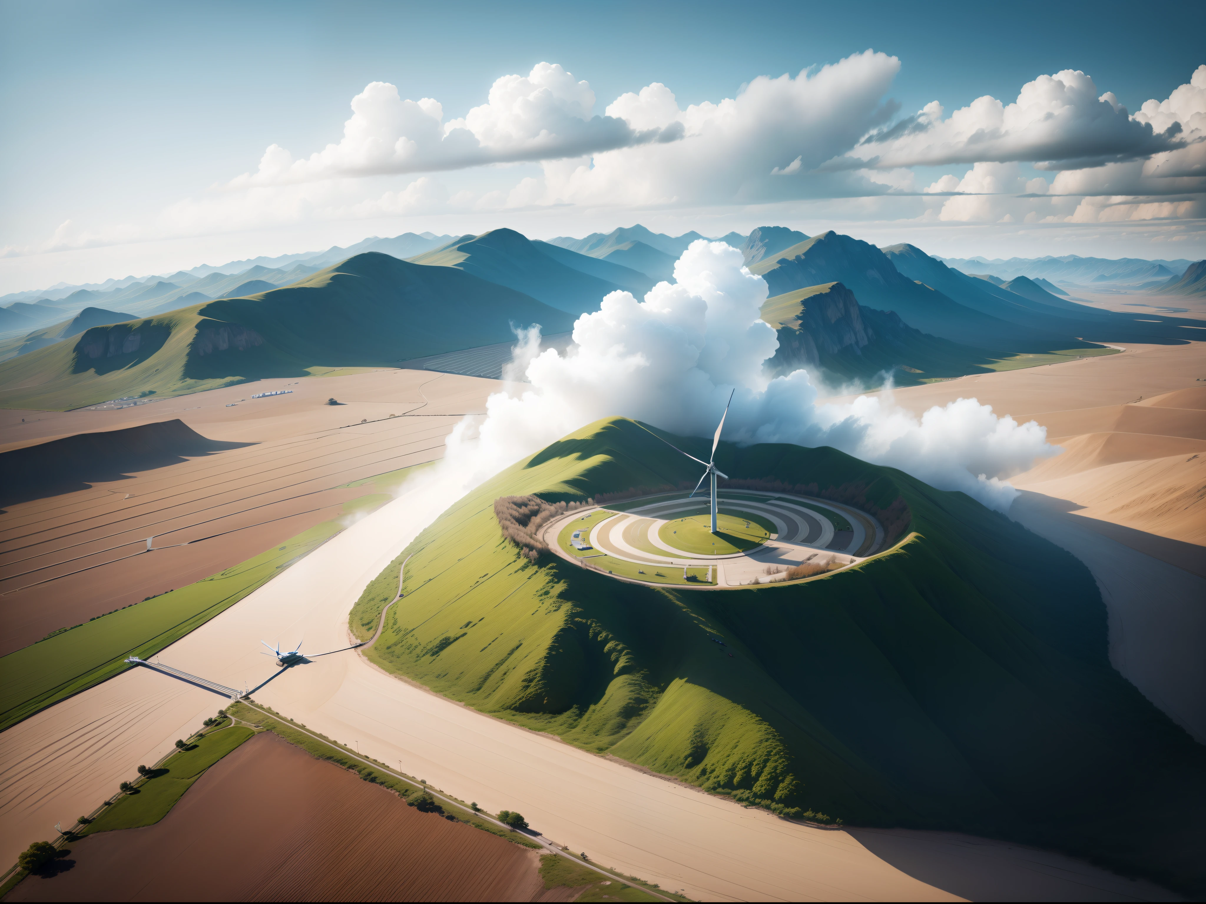 Spinning Landscape, The power of the wind, Use of clean energy, possibility, expresive
