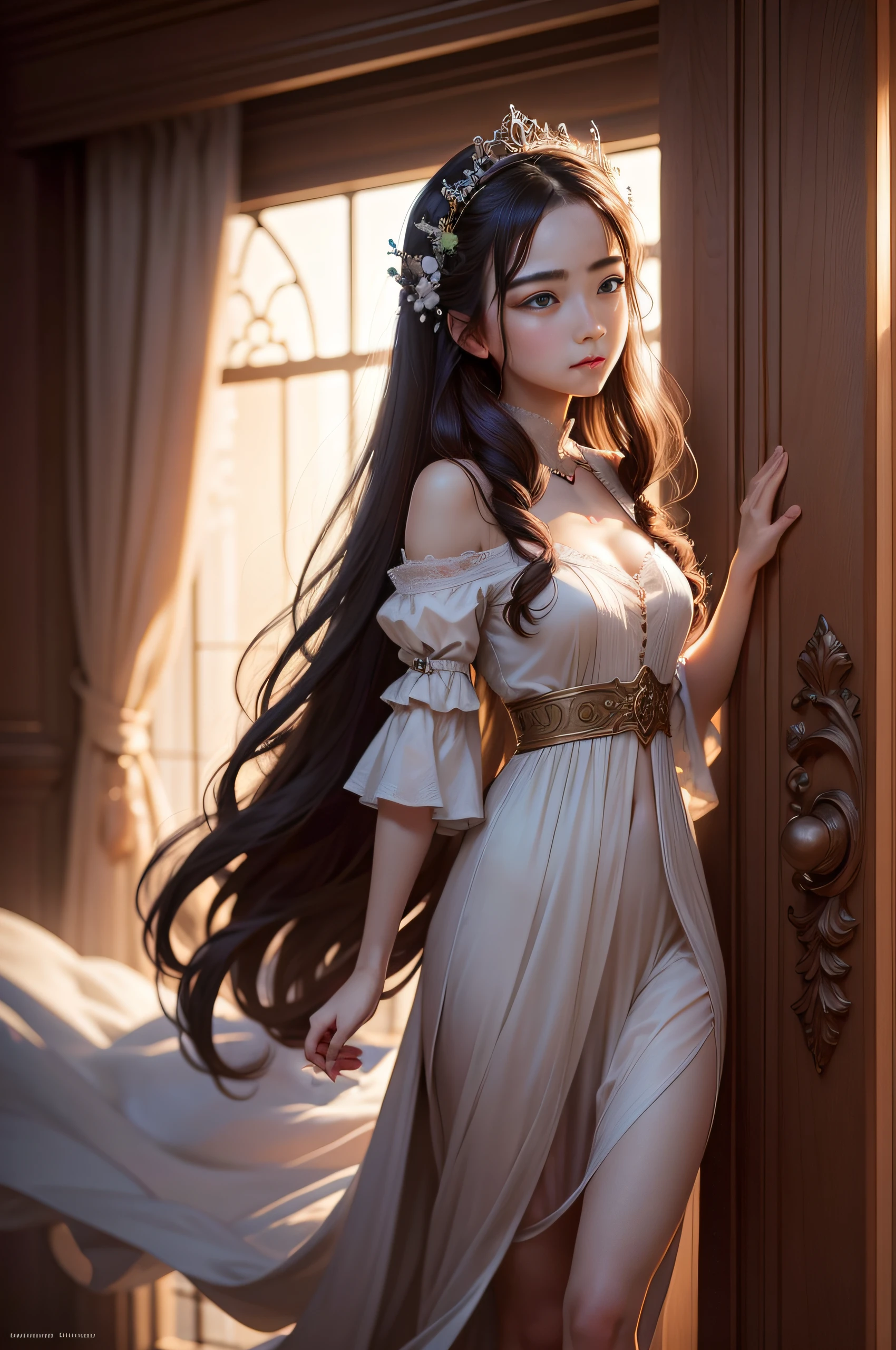 Arafed woman in dress standing in front of the door, artwork in the style of guweiz, palace ， girl in Hanfu, loish and wlop, beautiful character painting, guweiz, fantasy art style, the style of wlop, inspired by WLOP, WLOP : : 5, guweiz on artstation pixiv