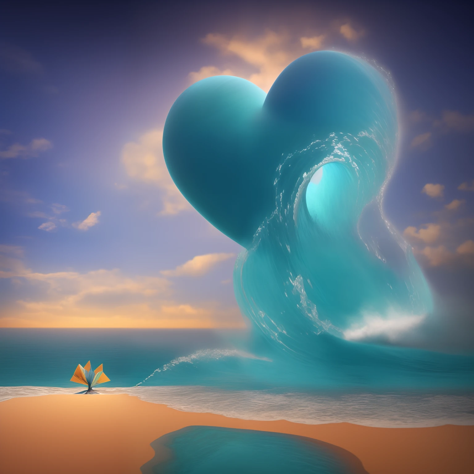 A heart with an ocean inside, heart with an ocean inside, Surrealist heart, Arte de Fantasia, Cinema 4D, tinta escura, polido, Beautiful, Colouring, intrincado, Eldritch, Ethereal, Vibrando, surrealismo, surrealismo, vray, Nvdia Ray Tracing, Cryengine, Magia, 4k, 8k, master part, cristal,