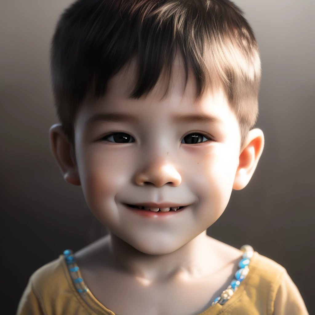 Photo rendition + Photorealistic lighting + Artistic photos + poster for + Very detailed facial details little boy + ssmile