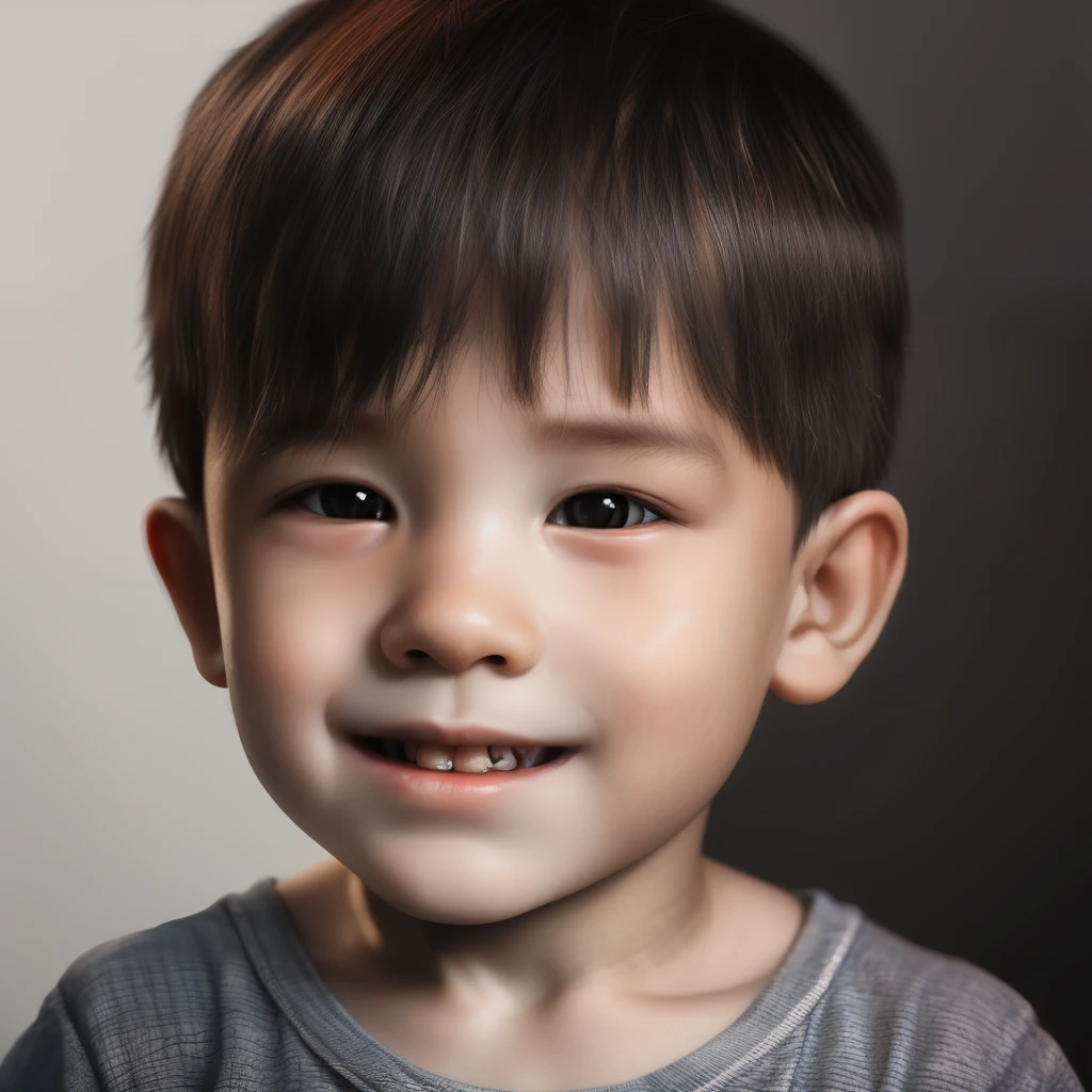 Photo rendition + Photorealistic lighting + Artistic photos + poster for + Very detailed facial details little boy + ssmile