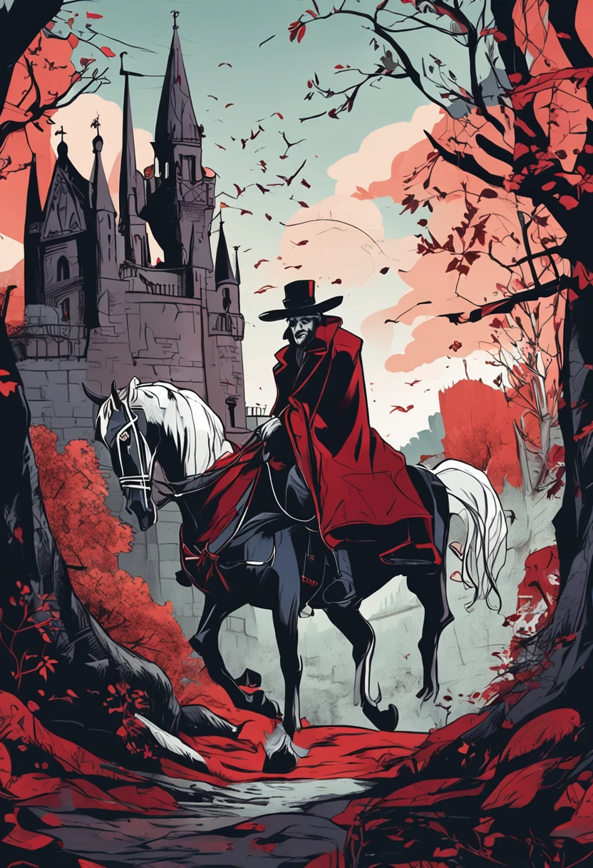 viajante de cavalo, Setting Dracula Bram Stoker, Gothic anime style, 4k, detalhado
