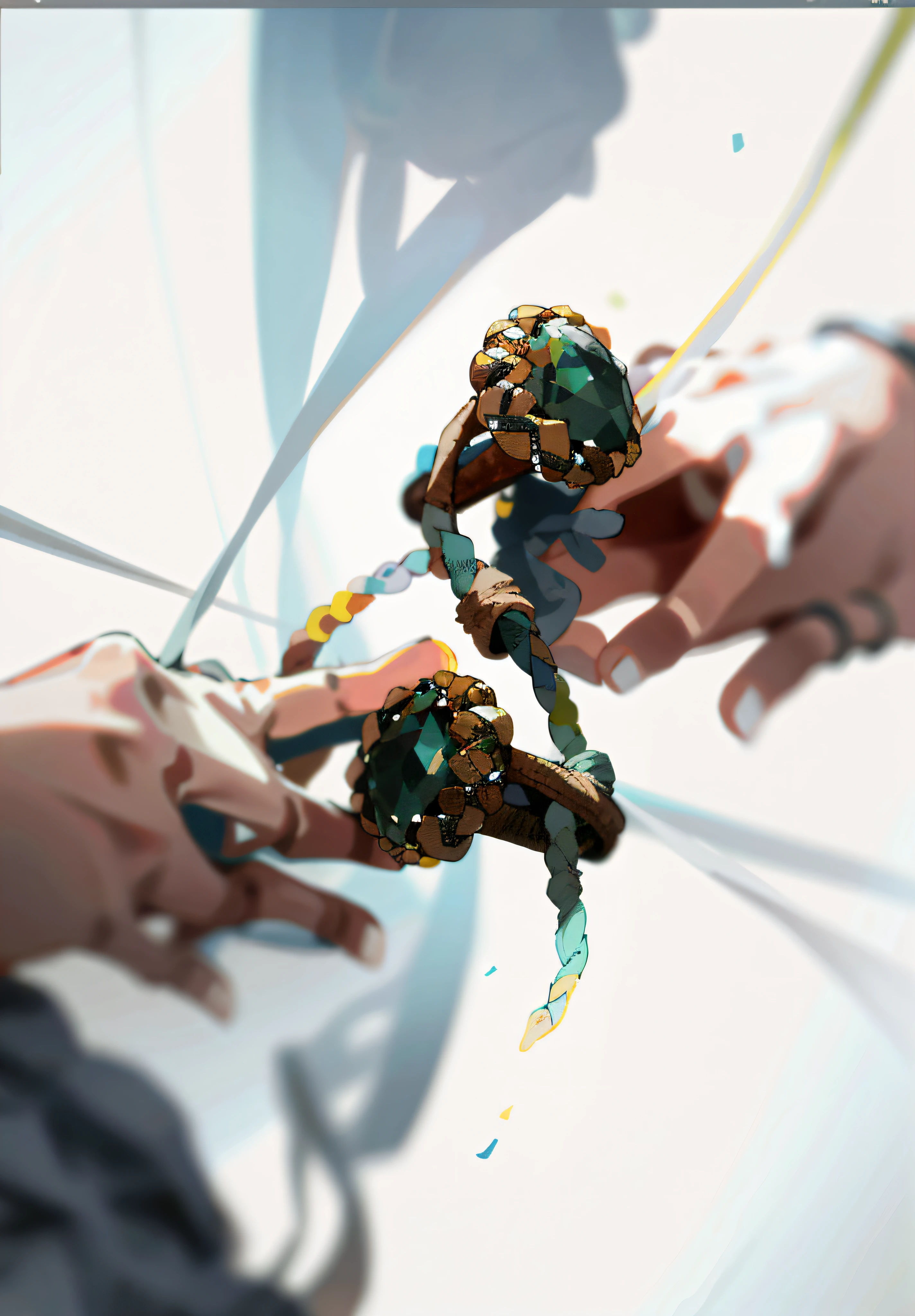 There is a string of string in the middle of the two rings,Blank background,hd render,Blank background do not have hands behind