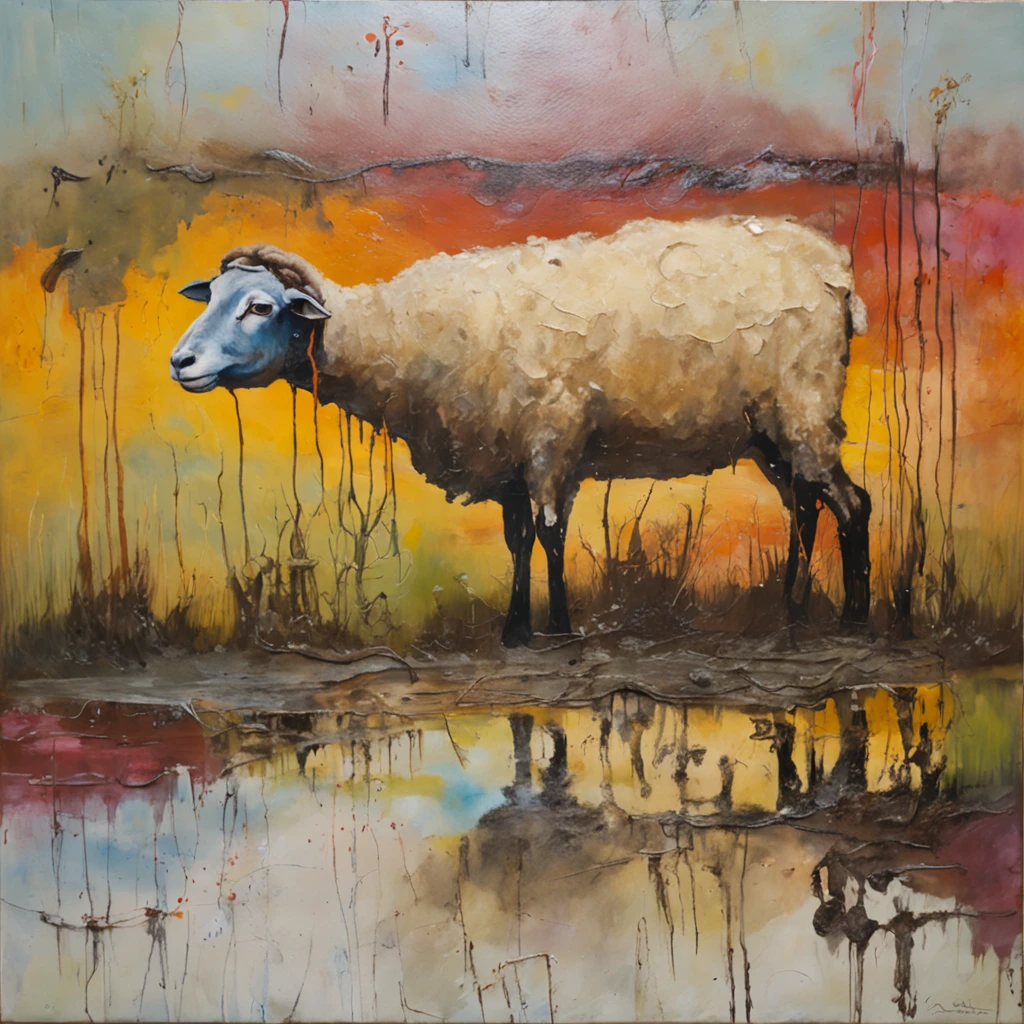 cena de obra prima, foto premiada, There's a sheep (cordeiro) trapped in a small mud puddle, ovelha presa,