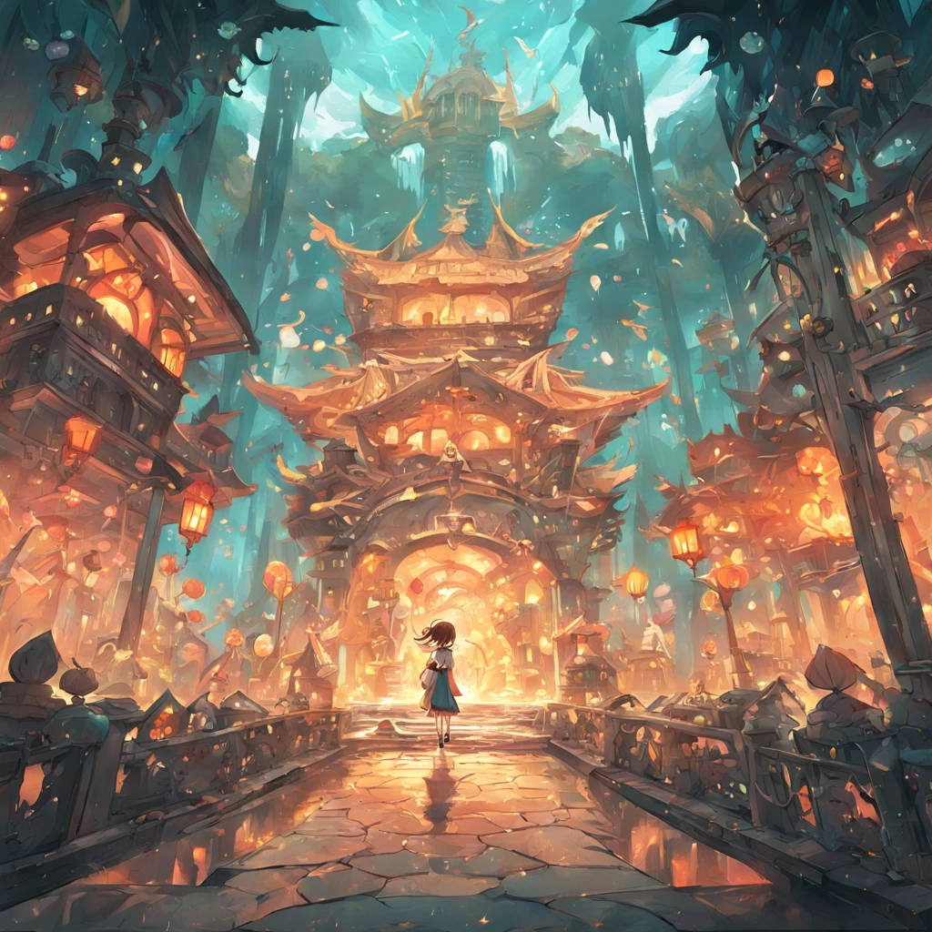 whimsically, Cartoonish fantasy world illustration, Great for describing wallpapers.