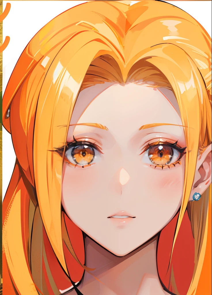 Blonde hair,Orange and white clothes,Exquisite makeup,Radiant royal sister