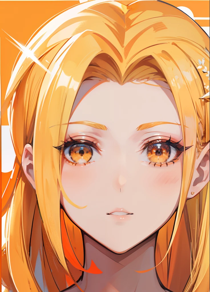 Blonde hair，Orange and white clothes，Exquisite makeup，Radiant royal sister