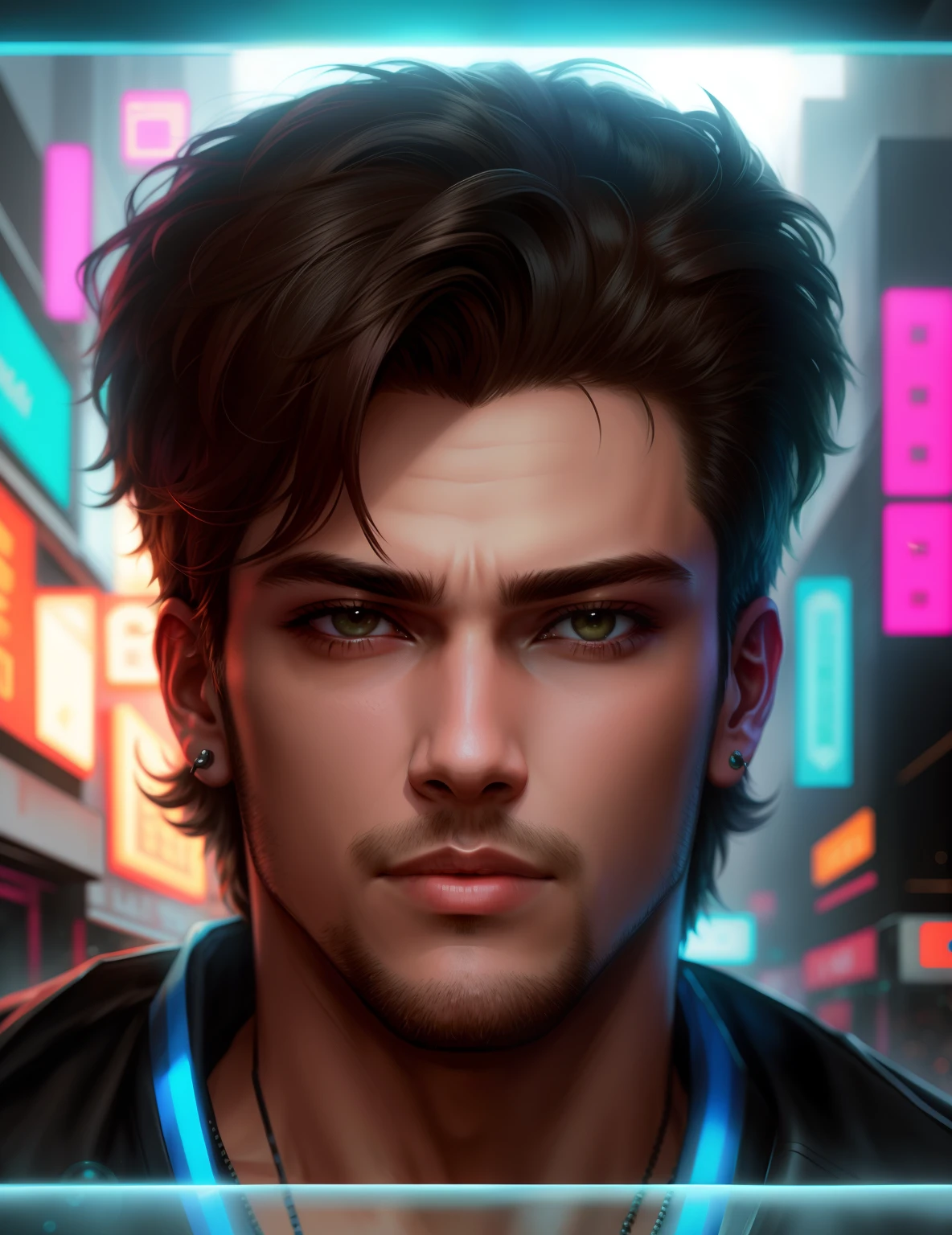Change the background to a cyberpunk setting with a handsome boy, focusing on a realistic face and achieving an ultra-realistic look.