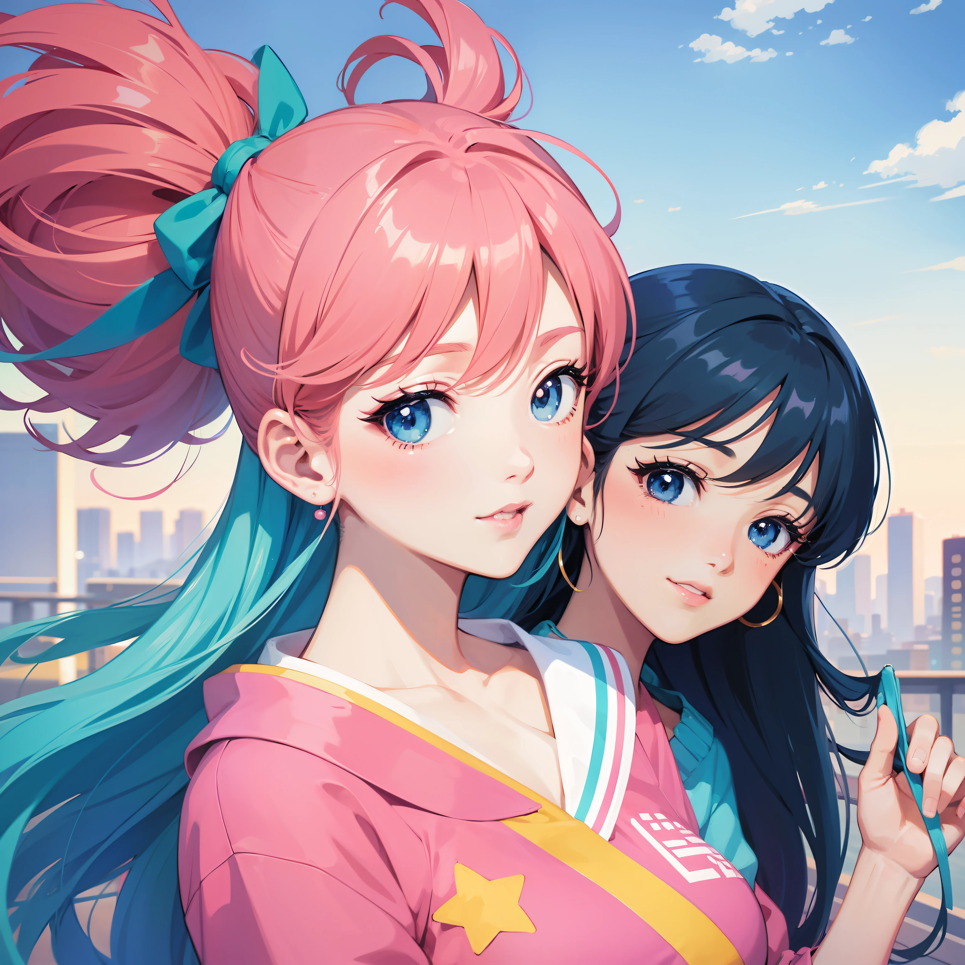 Anime character 80's city pop style illustration dreamy color
