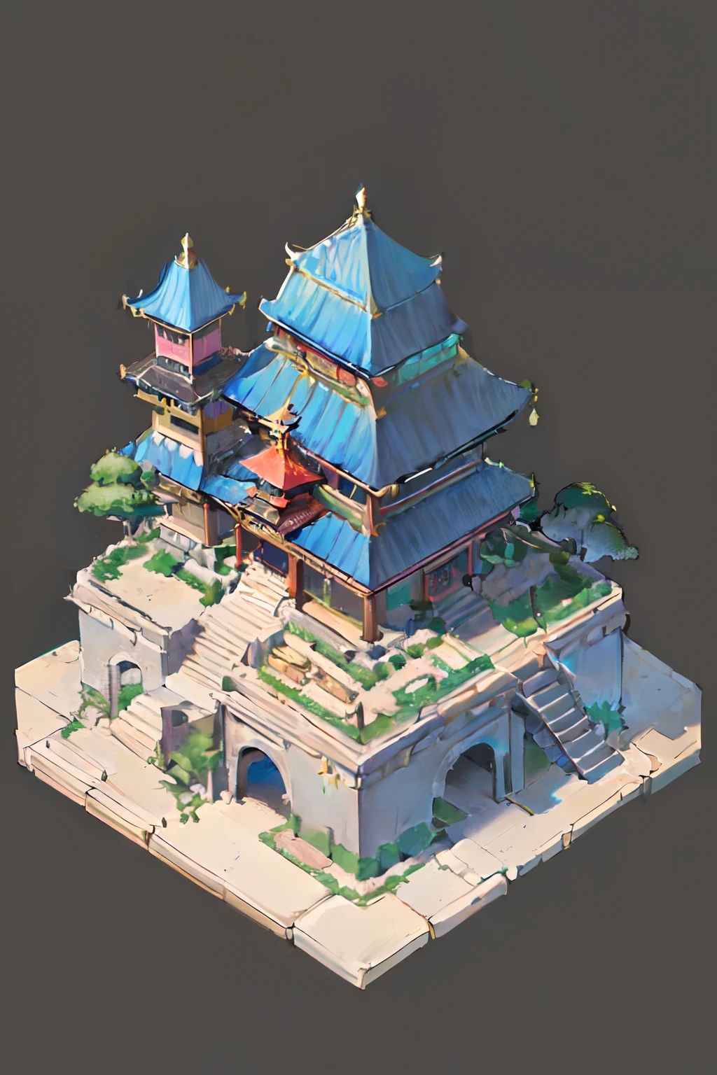 [:(black background:1.5):40],(isometric:1.5), (masterpiece, top quality, best quality, official art, beautiful and aesthetic:1.2),(16k, best quality, masterpiece:1.2),architecture,  east asian architecture, (simple background:1.5), scenery, no humans, stairs, building, wall, doorstep buildings, stairs, Chinese architecture,(dark night:1.5)