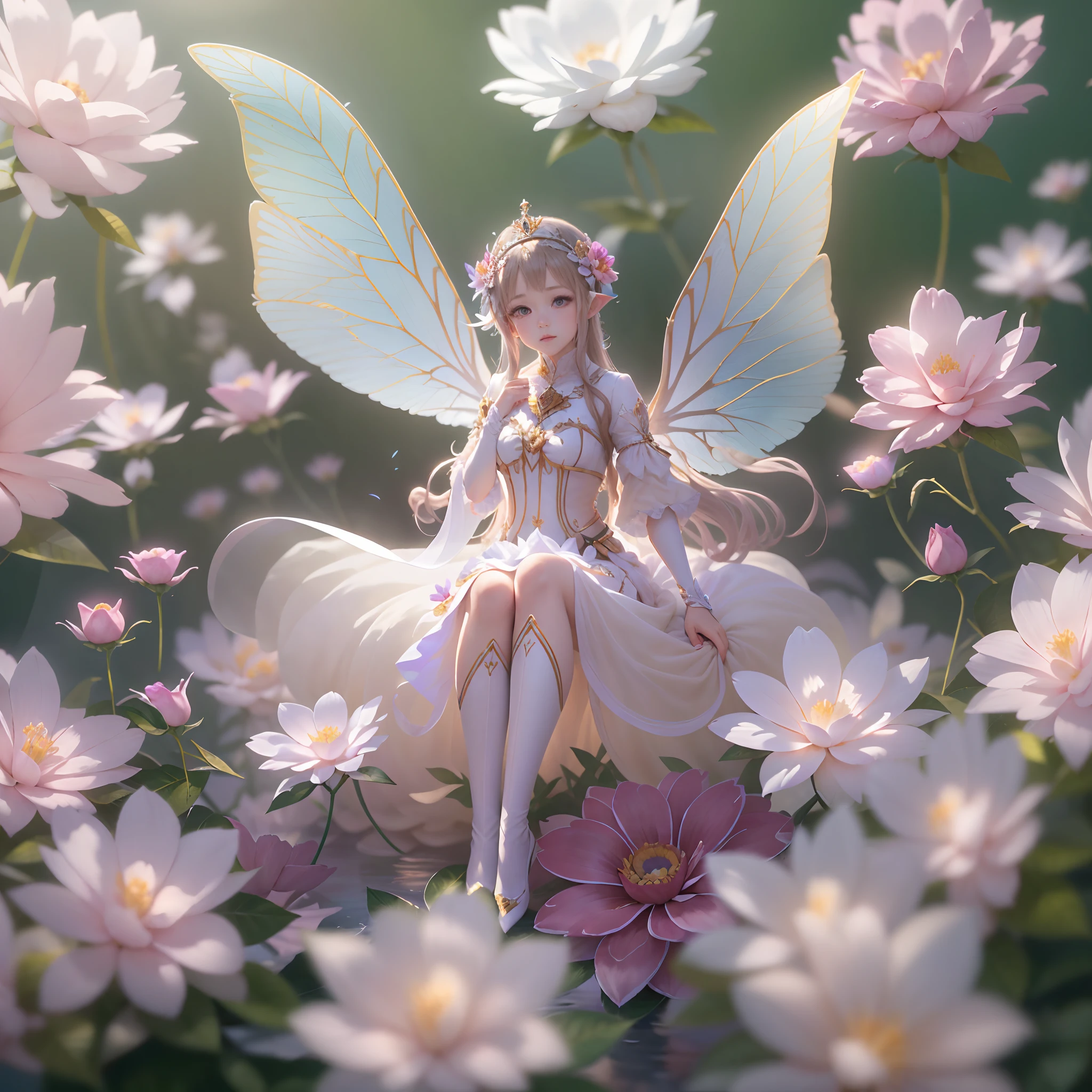 generate a fairy lady with big boobs, showing her boobs, wearing flowery outfit and with huge fairy wings, while holding a flowery wand, she is a beautifull fairy who is really charming, she is flying and give kiss sign, forest and lake background, beautifull flower, raytracing, sparkling background, aurora effect, digital effect, glimmering effect, ambient effect, from side, beautifull hand, beautifull fingers, pretty hand, pretty fingers, perferct hands, perfect fingers, masterpiece, best quality:1.2),(8k,highres,RAW photo,realistic,photo-realistic:1.3),(detailed skin texture,detailed cloth texture,beautiful detailed face:1.25),professional lighting,photon mapping,beautiful soft light,radiosity,physically-based rendering,raytracing, model shoot style, model shoot style, (extremely detailed CG unity 8k wallpaper), full shot body photo of the most beautiful artwork in the world, (((NSFW))), (((nude))), (completly naked))), (((nipples))