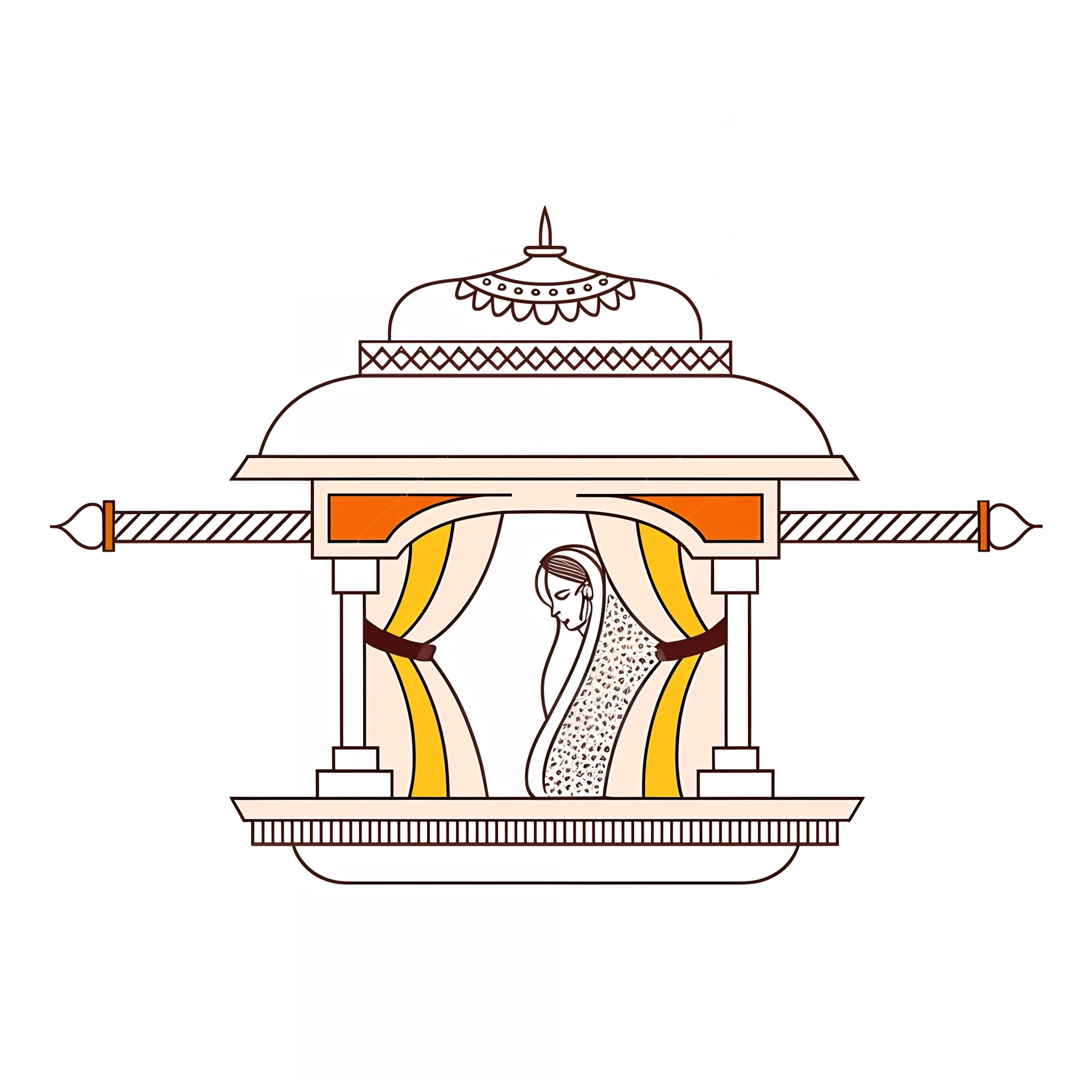 a woman in a white dress is sitting on a gazebo, temple background, a temple, background depicting a temple, temple, accurate depiction, elaborate illustration, simple and clean illustration, hindu kovil scene, simple illustration, an altar of a temple, traditional drawing style, with kerala motifs, linear illustration, symmetrical illustration, indian temple, side view, mythological