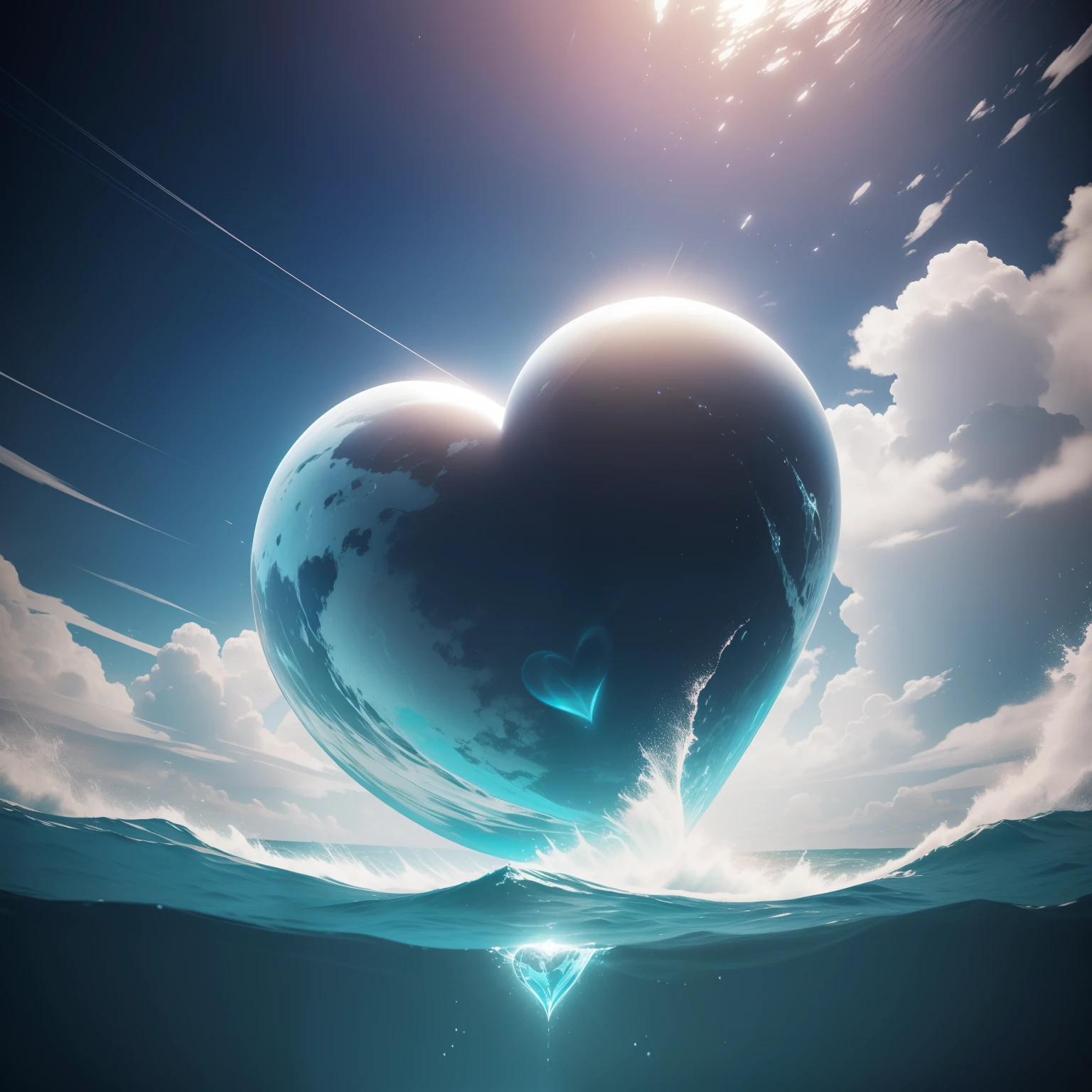 A heart with an ocean inside, heart with an ocean inside, ocean within a surrealist Heart, Arte de Fantasia, fundo branco, white background Cinema 4D, tinta escura, polido, Beautiful, Colouring, intrincado, Eldritch, Ethereal, Vibrando, surrealismo, surrealismo, vray, Nvdia Ray Tracing, Cryengine, Magia, 4k, 8k, master part, cristal,