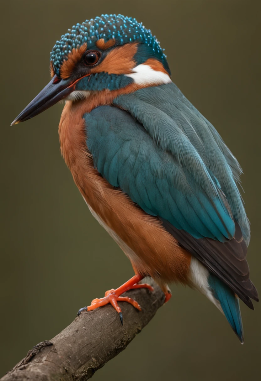 Kingfisher stands gracefully on a branch, Strong morning light diffuses through the mist,Slowly rise, Highlight its complex feathers in dramatic side lighting