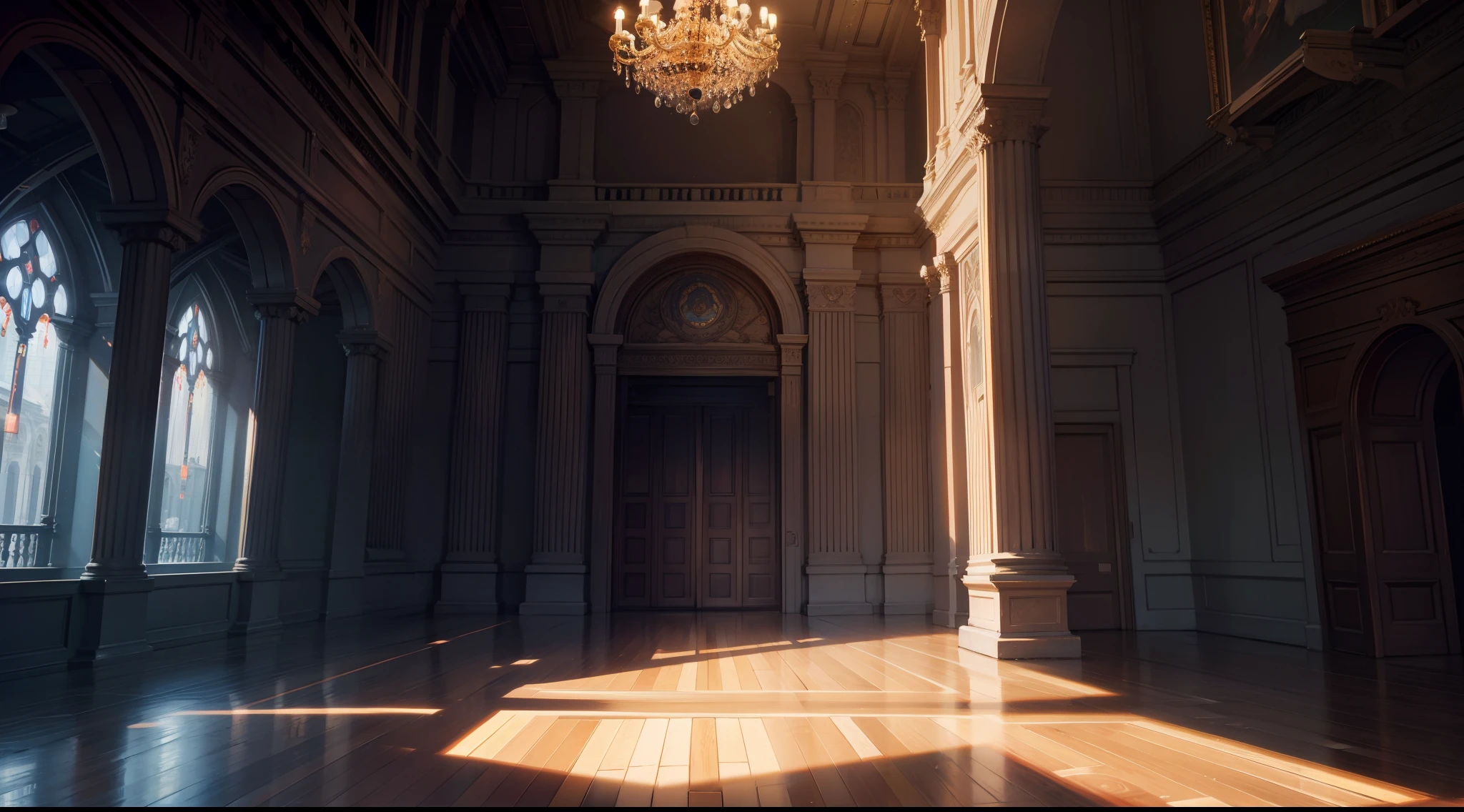 shot from front、Office、The whole picture、Quite large room、Quiet room、​masterpiece, top-quality, in 8K , intricate detailes, ultra-detailliert , light Particle、32K Digital Paint, Hyper-Realism, No background