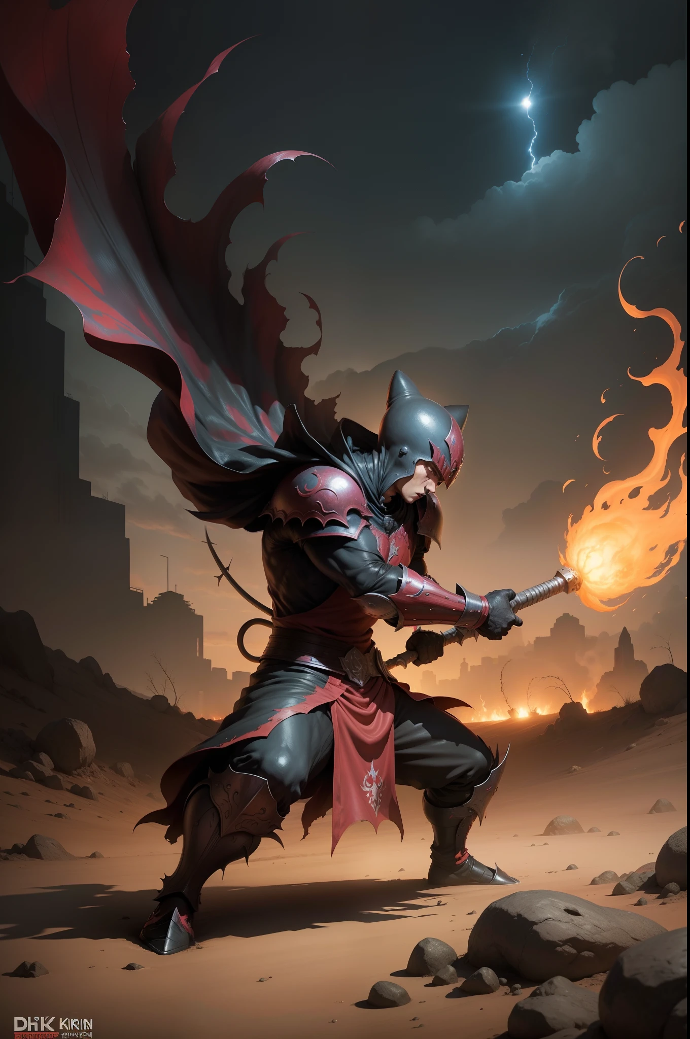 Pikmin style berserk guts get angry Stance illustratio fight burn The dim nigh sky