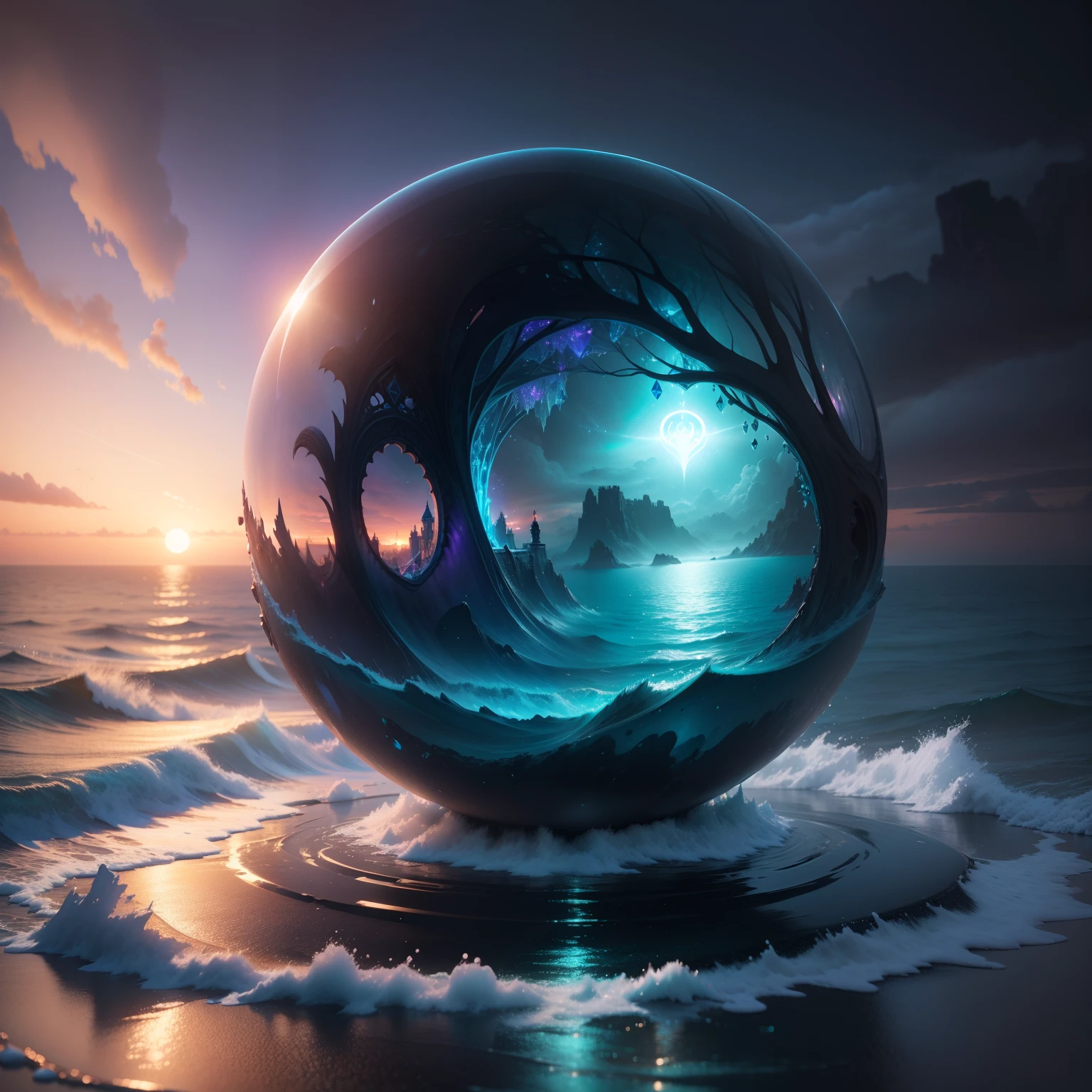 My heart is an ocean, fantasy art, cinema 4d, matte painting, polished, beautiful, colorful, intricate, eldritch, ethereal, vibrant, surrealism, surrealism, vray, nvdia ray tracing, cryengine, magical, 4k, 8k, masterpiece, crystal, romanticism