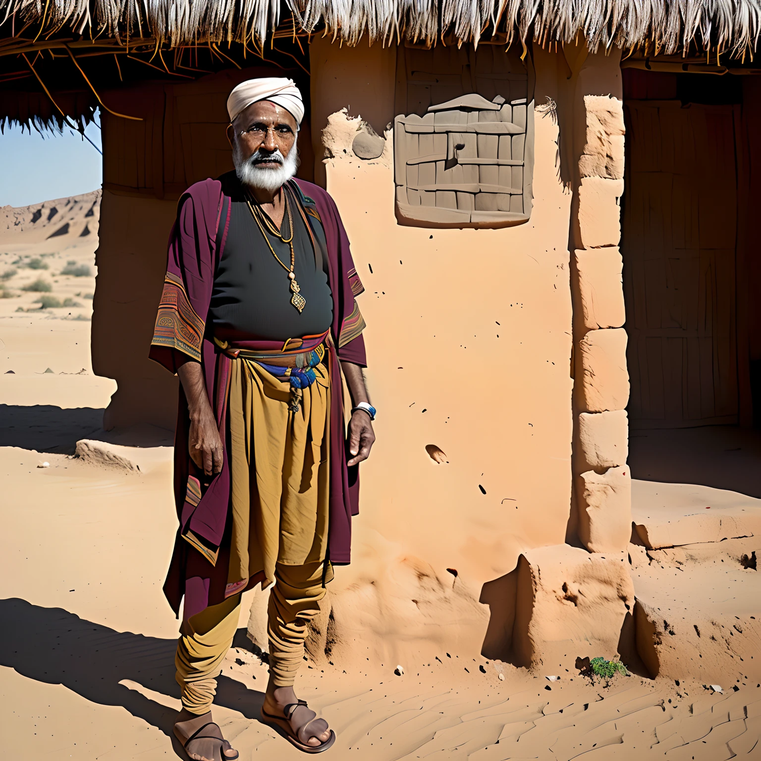 Wealthy Indian male, An old man standing，Pants 8K portrait rendering, portrait of bedouin d&D