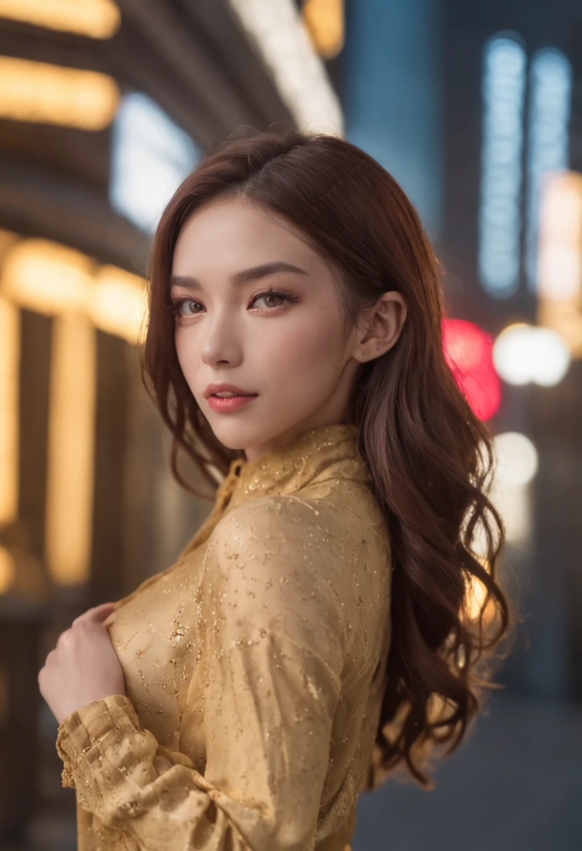 (dreds_Hairstyles:1.3),woman posing for a photo, Wear elegant clothes, Yellow dress, nice hand,4K, hight resolution, masutepiece, Best Quality, Head:1.3,((Hasselblad Photo Grapp)), Fine fine skin, Sharp Focus, (Cinematic lighting), Night, Soft lighting, Dynamic Angle, [:(Detailed face:1.2):0.2],(((Futuristic city))),Super beauty、FULL BODYSHOT、bustup、one girls、Beautiful skins、Beautiful eyes、Cleaning both