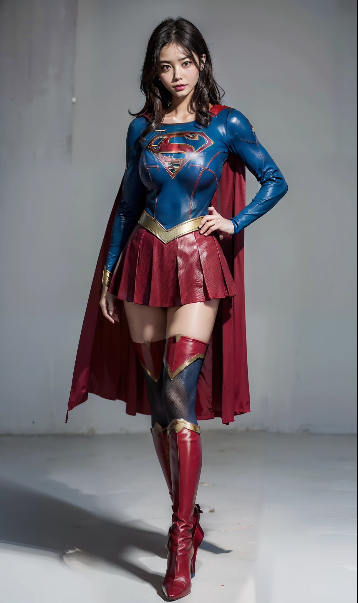 (((Make the most of the original image)))、(((Supergirl Costume)))、(((lustrous dark hair)))、(((Suffering)))、(((that is)))、((Stockings are torn))、((Top image quality、8K))、((top-quality、8K、​masterpiece:1.3))、Crisp focus:1.2、Beautiful woman with perfect body shape:1.4、Slender Abs:1.2、((layers-Cut、large boob:1.2))、a wet body:1.5、Highly detailed facial and skin texture、