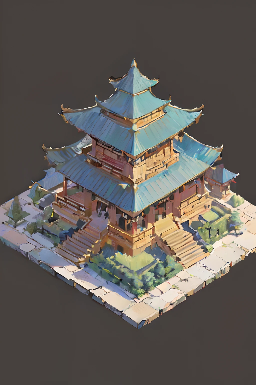 (isometric:1.5), (masterpiece, top quality, best quality, official art, beautiful and aesthetic:1.2),(16k, best quality, masterpiece:1.2),architecture, [:(black background:1.5):30],, east asian architecture, (simple background:1.5), scenery, no humans, stairs, building, wall, doorstep buildings, stairs, Chinese architecture