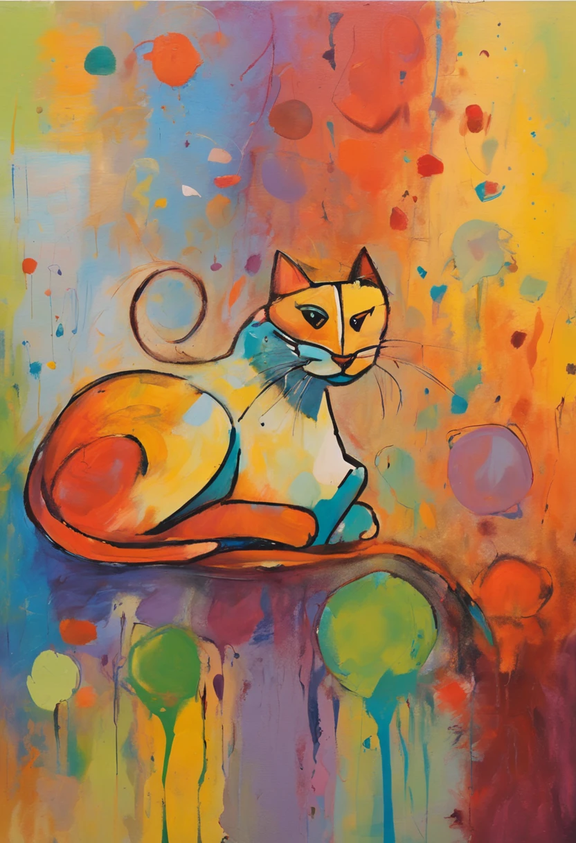 children's story, que ama gatos, meninaanos rodeada de gatos, Illustration in vivid and colorful style, Sunny scenery, happy and lively expressions, olhos brilhantes e curiosos, cabelos castanhos cacheados, colored ties in the hair, delicate and smooth drawing strokes, uso de cores vibrantes, texturas detalhadas nos pelos dos gatos, environment full of fun and joy.