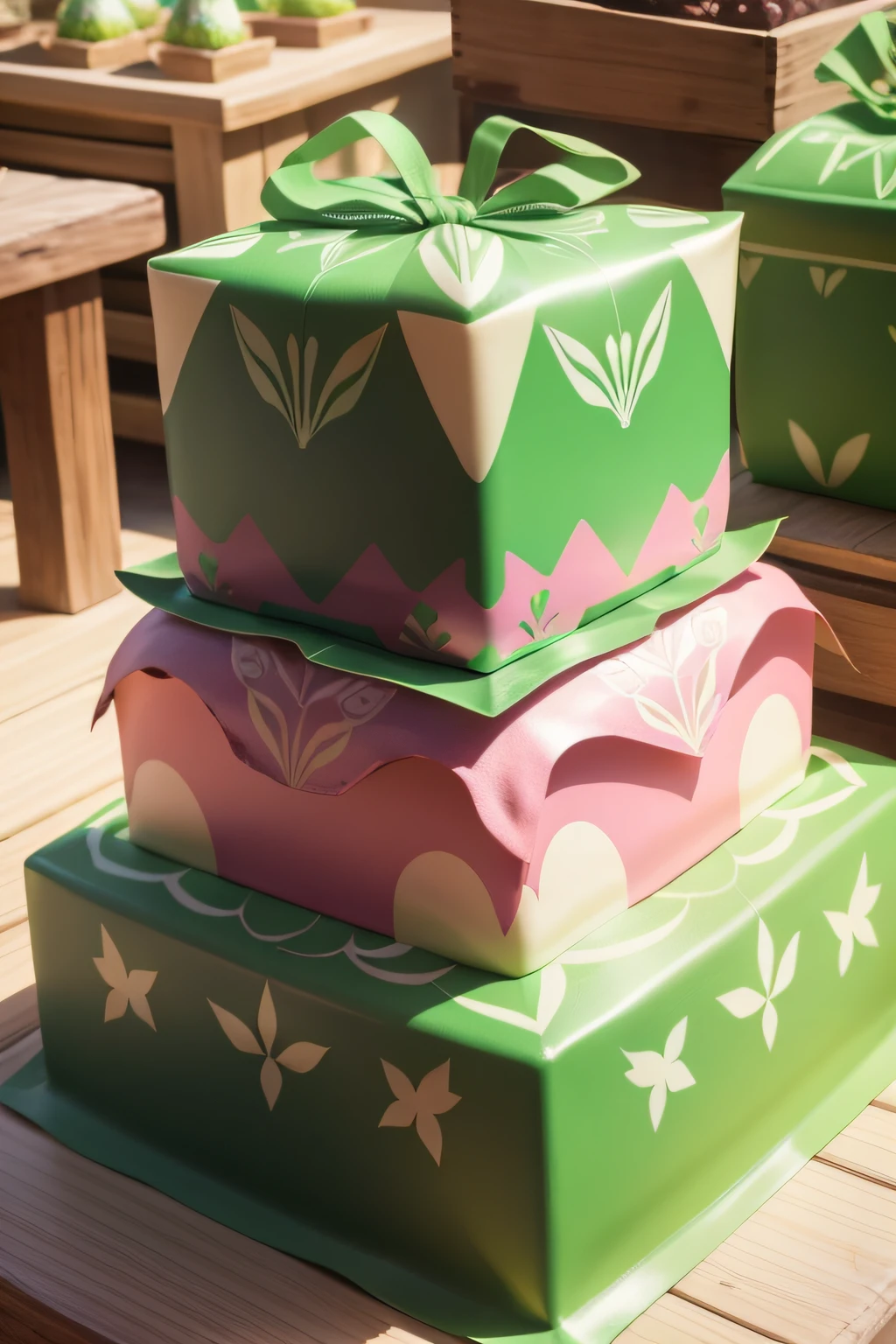 Pastry packaging Square green white pink metallic Daoxiang village traditional pattern Geometric pattern