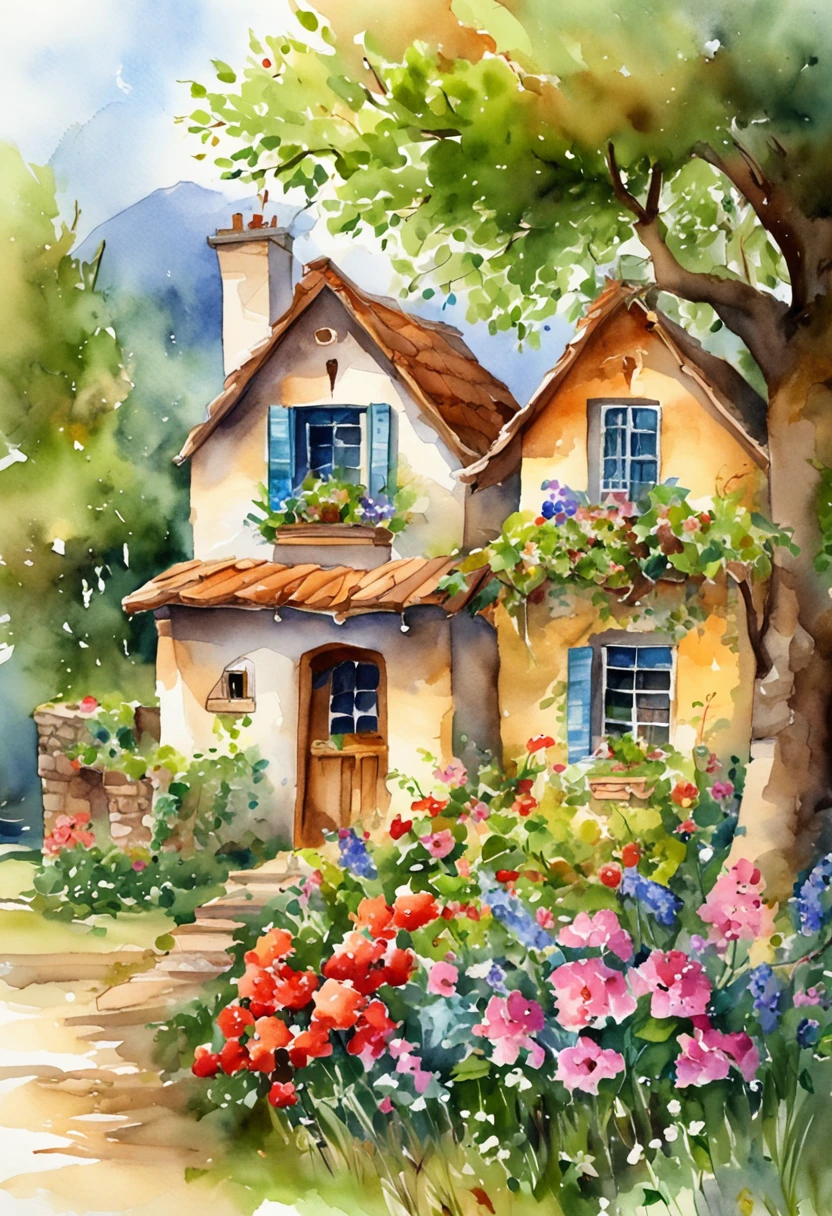 A picturesque village with quaint cottages and lush greenery in the background.