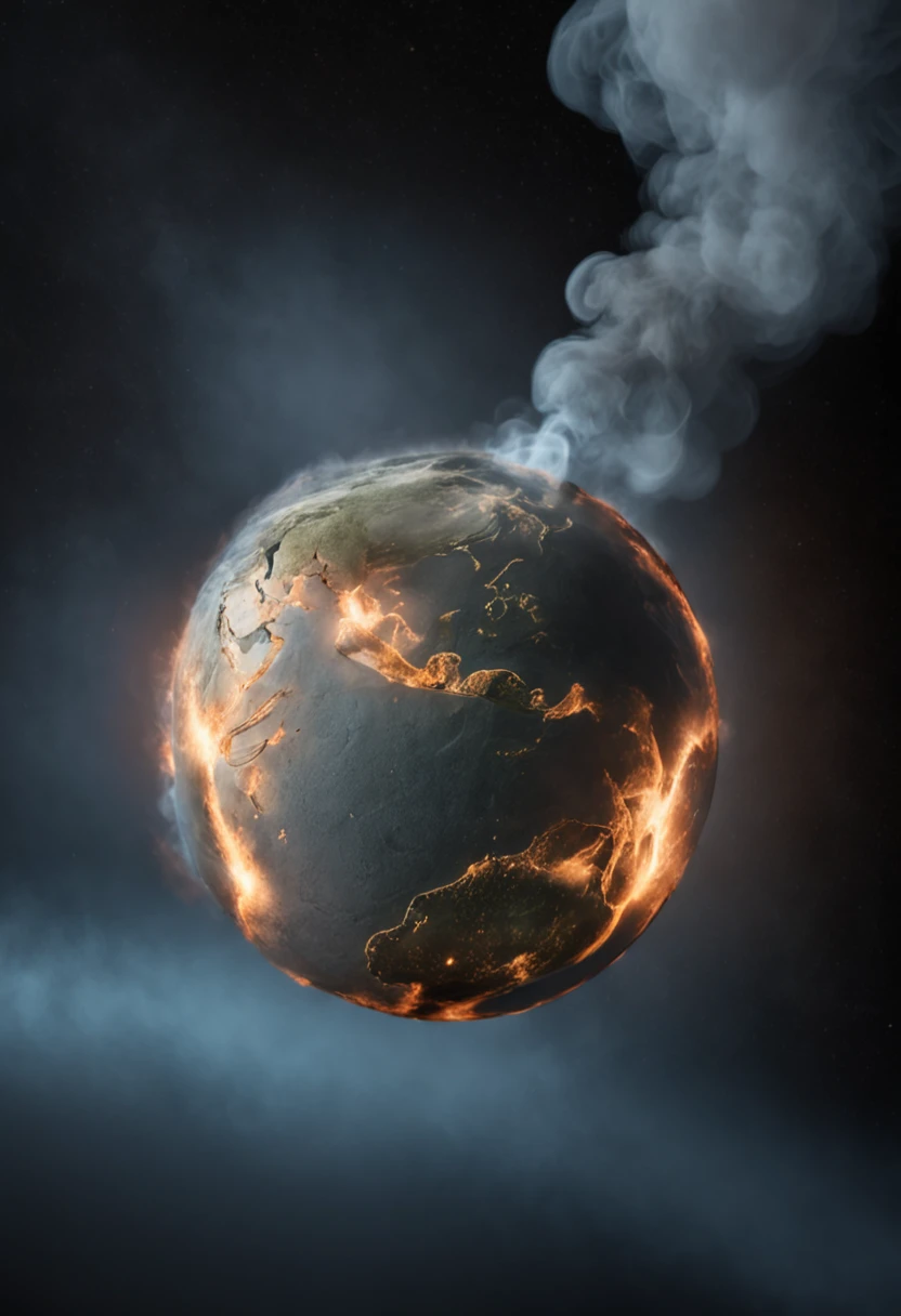 "Energy ball with glowing smoke on Earth emerging from space."