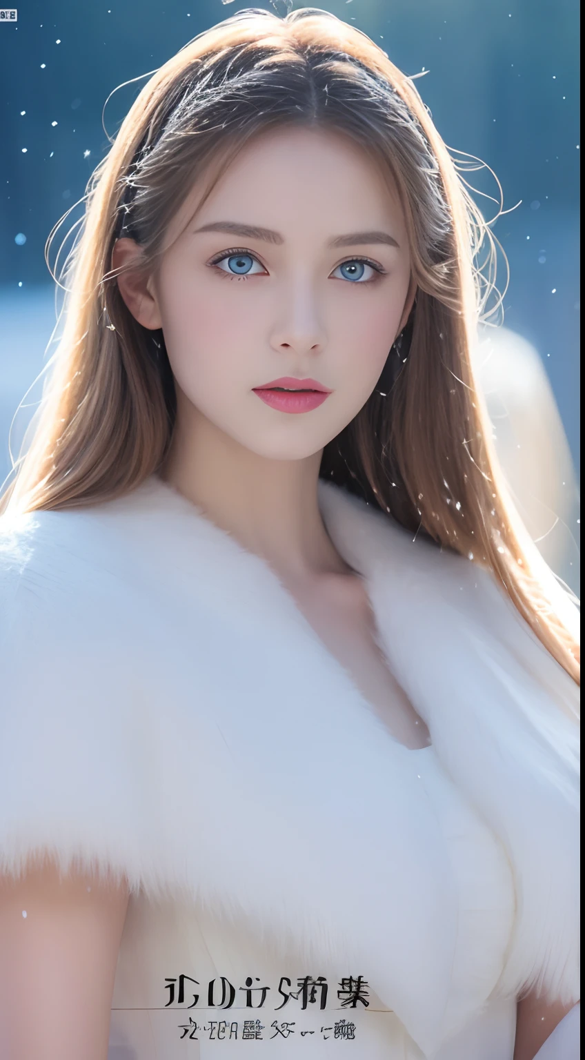 (Best quality, 8K, 32K，The details are super clear),Photorealistic, high resolution, 1 Japan Women, Solo, (Lolita costume)，Gorgeous costumes，Face the audience，(The upper part of the body，upper legs)， beautidful eyes, Brown hair, ringed eyes, (outside，Heavy snowfall，Thick fur cape，Cover with snow)，snowfield，Blue eyes，Illustrations of the highest quality，A meticulous face