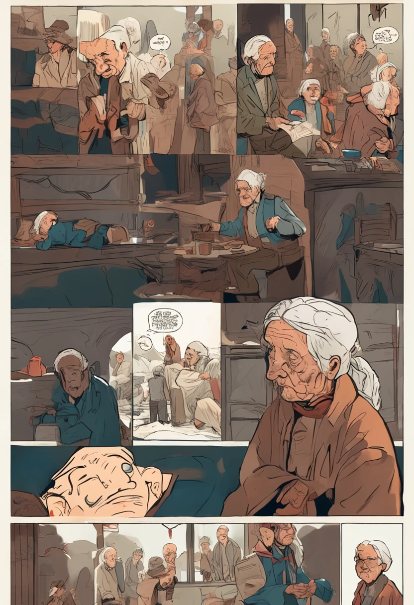 An old woman with a wrinkled face，White-haired childlike
