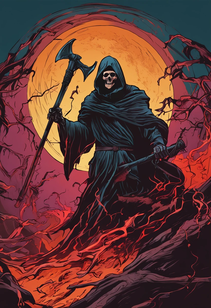 Depiction of a Death Reaper Wielding a Scythe in Hell