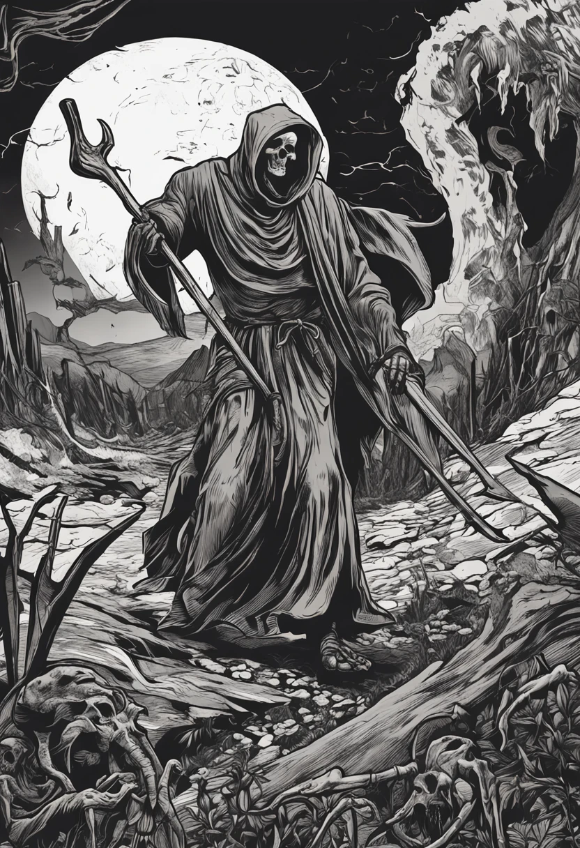 Depiction of a Death Reaper Wielding a Scythe in Hell