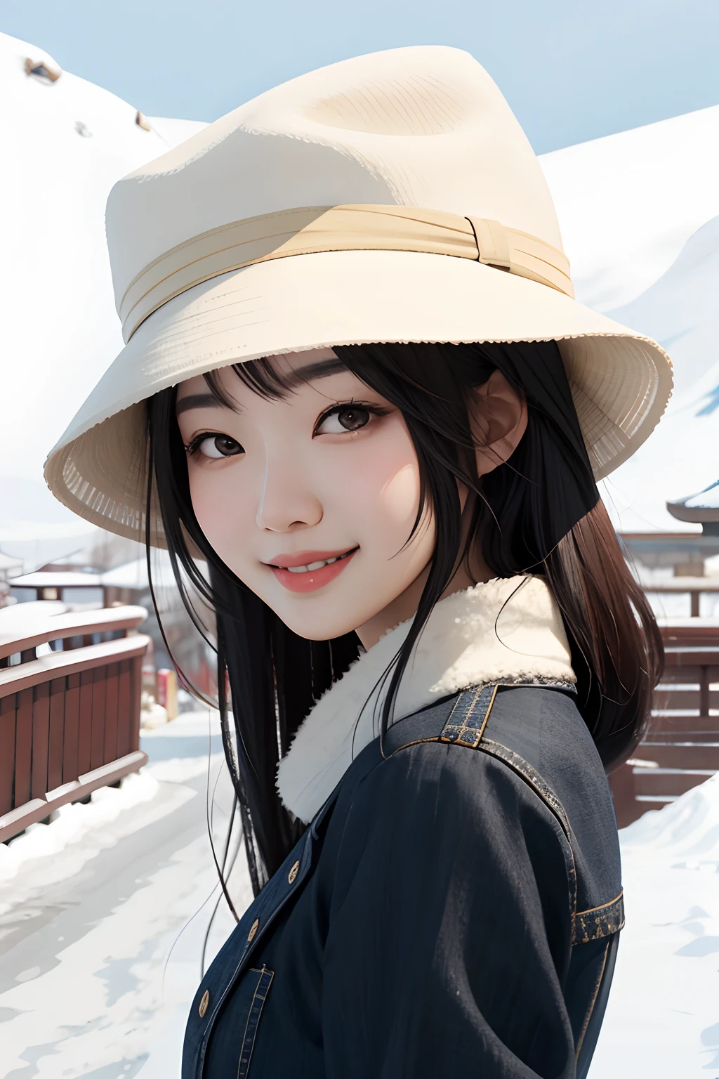 The Asian woman of Allafard stood on the bridge with a smile, taken with canon eos 5 d, A young Asian woman, taken with a canon eos 5d, taken with a canon eos 5 d, Official product photo, marketing photo, photo of young woman, dslr 5 0 mm portrait photo, portrait of female korean idol, photo taken with canon 5d, promotional portrait