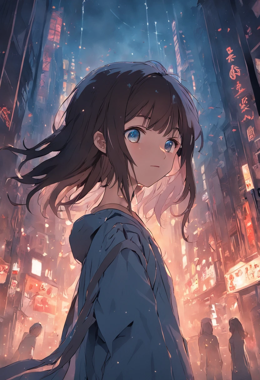 17-year-old girl，Sky blue eyes，Height 175cm，Long brown hair that falls to the shoulders，The chin is slightly pointed，Wear a black dress，Stand in front of a wall covered with band's posters，Only the side face is exposed，ultra cute，With a little smile