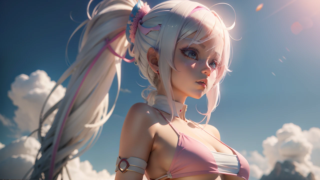 Anime girl in pink bikini with white hair, Realistic anime 3 D style, 3 d anime realistic, photorealistic anime girl rendering, anime styled 3d, anime cgi style, Anime style. 8K, style of anime4 K, Art germ ; 3d unreal engine,