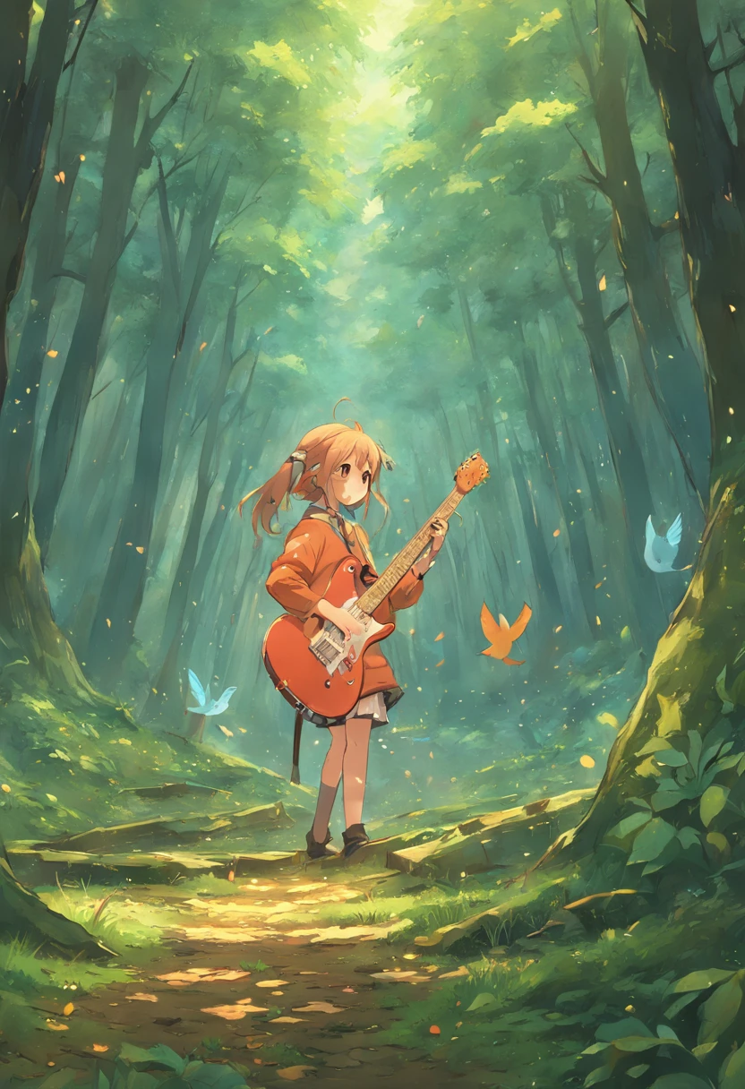 havia um guaxinin, feliz na foresta, tocando guitarra, pintura SNES