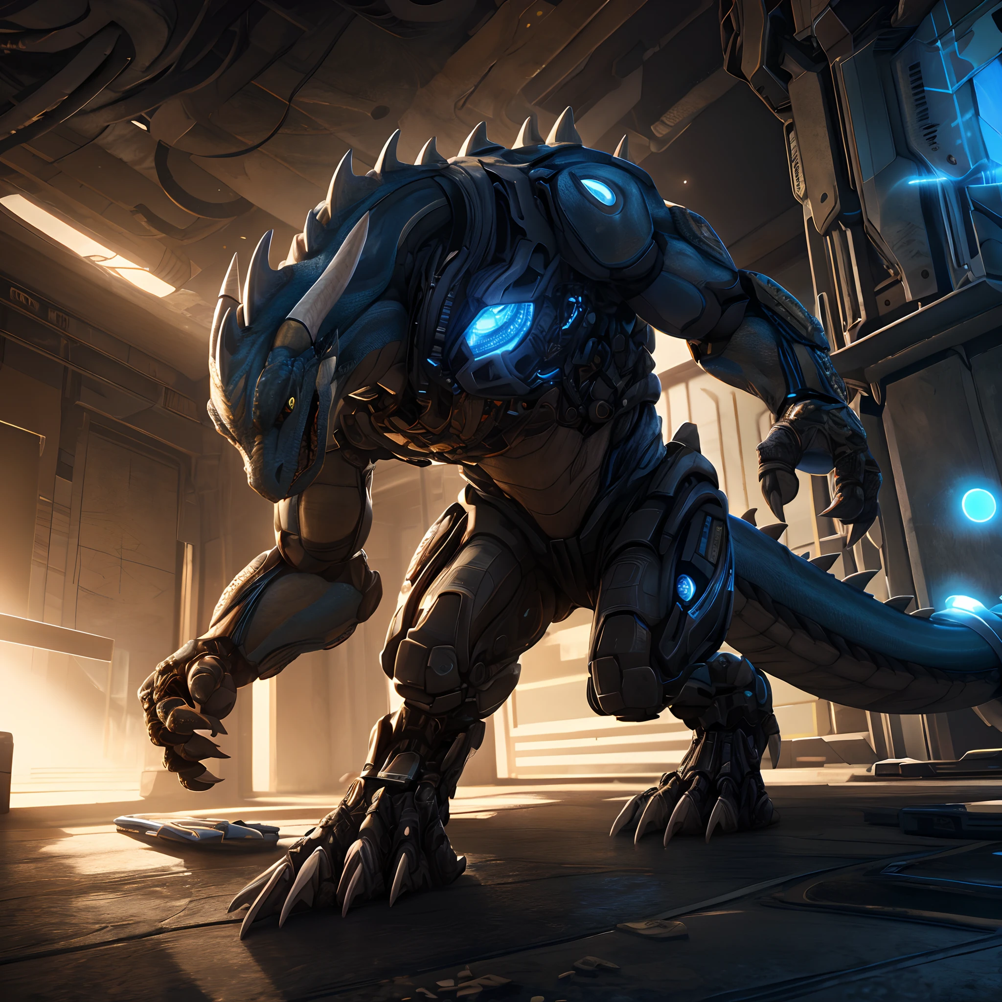 An advanced bionic mech, cybrog, anthro, dragon, female, full body, Delicate face, Delicate eyes, 1 tail, (glowing LED), energy, digitigrade,inside in room, extremely detailed CG unity 8k wallpaper, realistic, masterpiece, highest quality, lens flare, unreal engine, trending on ArtStation, Intricate, High Detail, dramatic, realism, beautiful and detailed lighting, Sandals