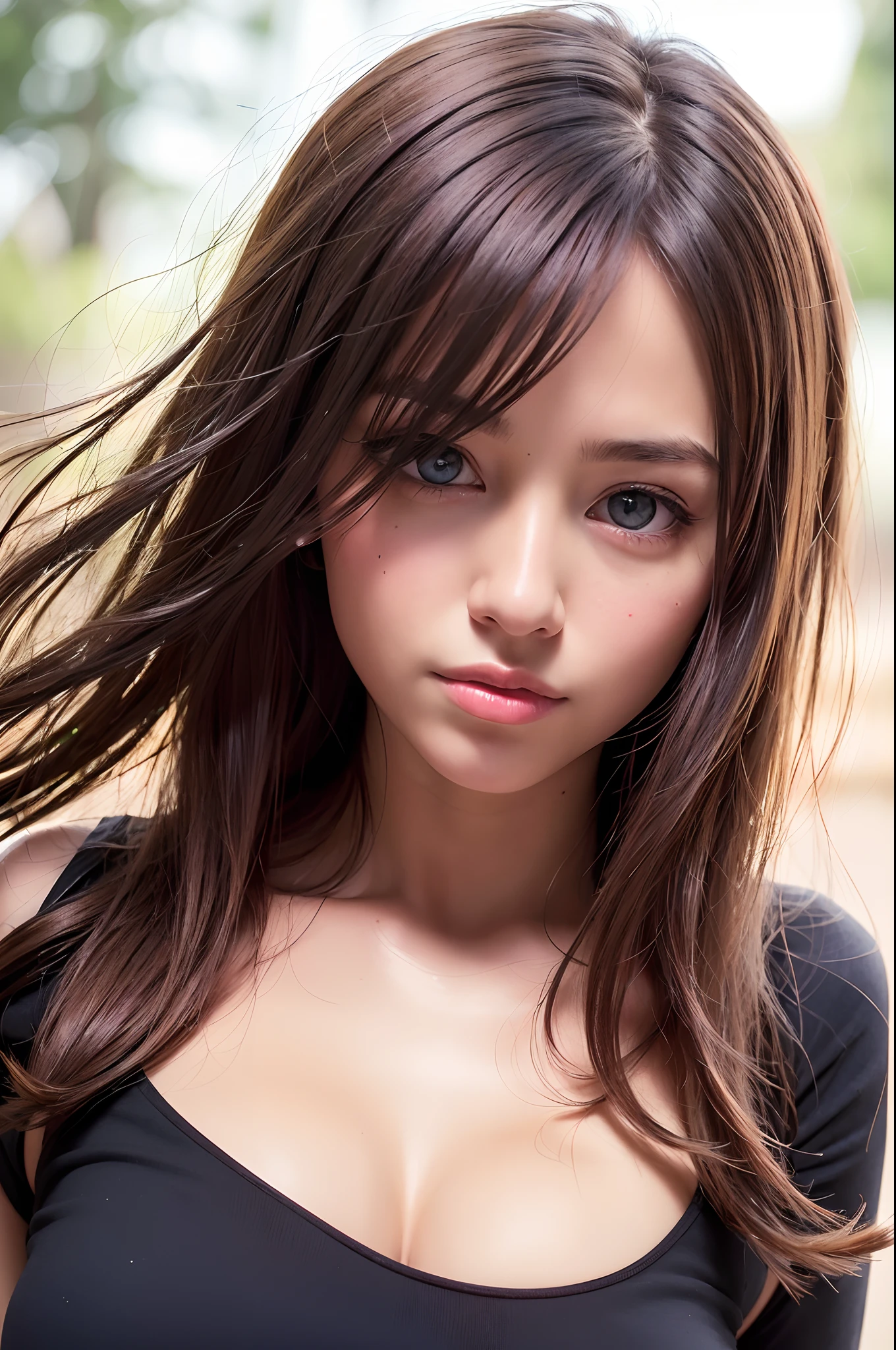 (realistic, photo-realistic:1.37),(8k, RAW photo, best quality, masterpiece:1.2), cute, ultra-detailed,heart-shaped pupils,physically-based rendering, ultra high res, kodakvision color, shot on Arricam LT Camera, bokeh, sharp focus,
looking at viewer,photorealistic,realistic, solo, photorealistic, best quality,extremely detailed face,extremely detailed eyes and face, beautiful detailed eyes,absurdres, incredibly absurdres,haunting smile,Messy hair, floating hair, ,