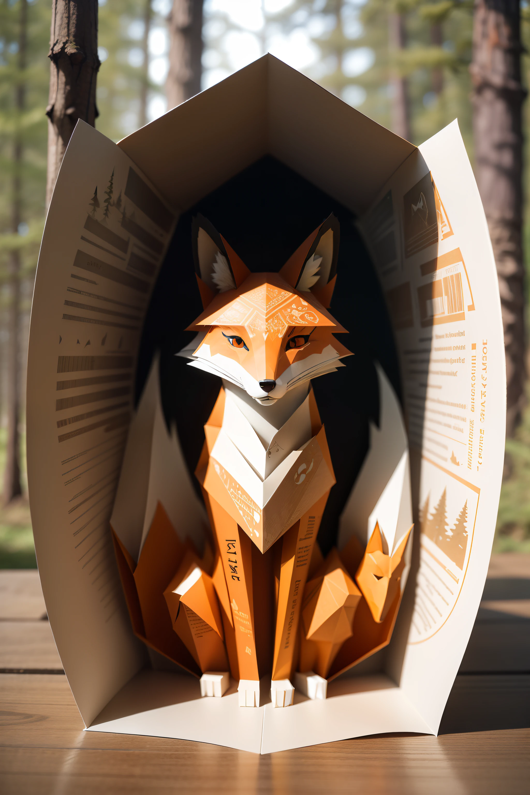 A fox in the forest，Multi-layered，Multi-layered paper-cut presentation