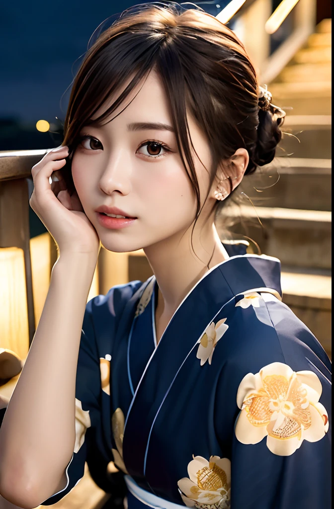 Arafed asian woman in a kimono dress sitting on a bench - SeaArt AI