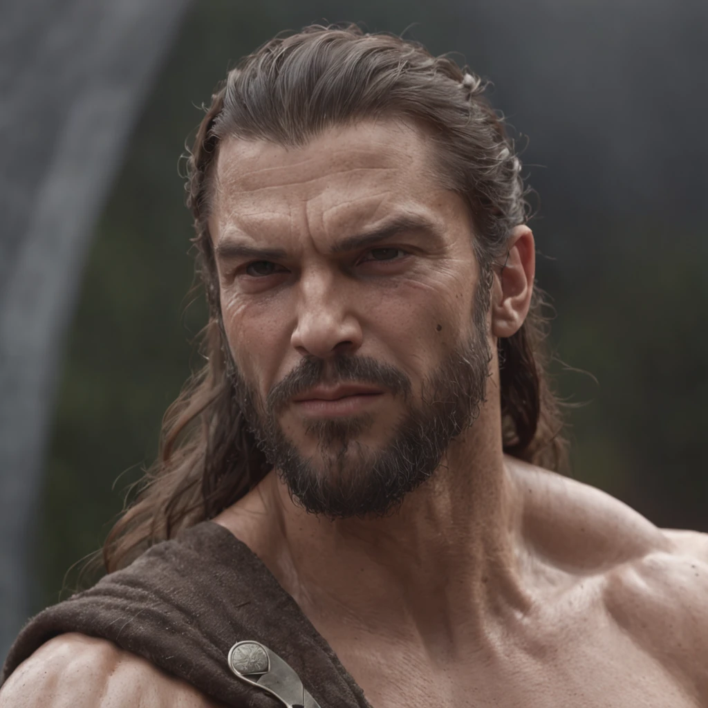 (Professional 3D rendering:1.3) de (Realistic:1.3) Foto de arte mais bonita do mundo,Features soft, bright male heroes, ((Epic hero fantasy rough muscular man wet hero angry look long hair short beard and fierce expression in dynamic pose, fantastic location, majestoso ambiente desordenado)), corpo inteiro 8k unidade render, action shot, poros da pele, very dark lighting, sombreamento pesado, circunstanciado, Rosto detalhado, (vibrante, fotogrdeia realista, Realistic, Dramatic, Escuro, foco nítido, 8k), (Old leather clothes damaged by bad weather:1.4), ((((Use peles)))), (intrincado:1.4), decadente, (altamente detalhado:1.4), pintura digital, rendering by octane, art stations, Conceito-Arte, liso, foco nítido, illustration, germe da arte, (Loish:0.23), Wlop Ilya Kuvshinov, e Greg Rutkowski e Alphonse Mucha Gracias, (global ilumination, studiolight, Light Volumetric), chuva forte, floating particles, patife, fantasia, Onze, corpo inteiroesbian, ((Fundo escuro e antigo da cidade:1.3)),CGSesociedade,art stations