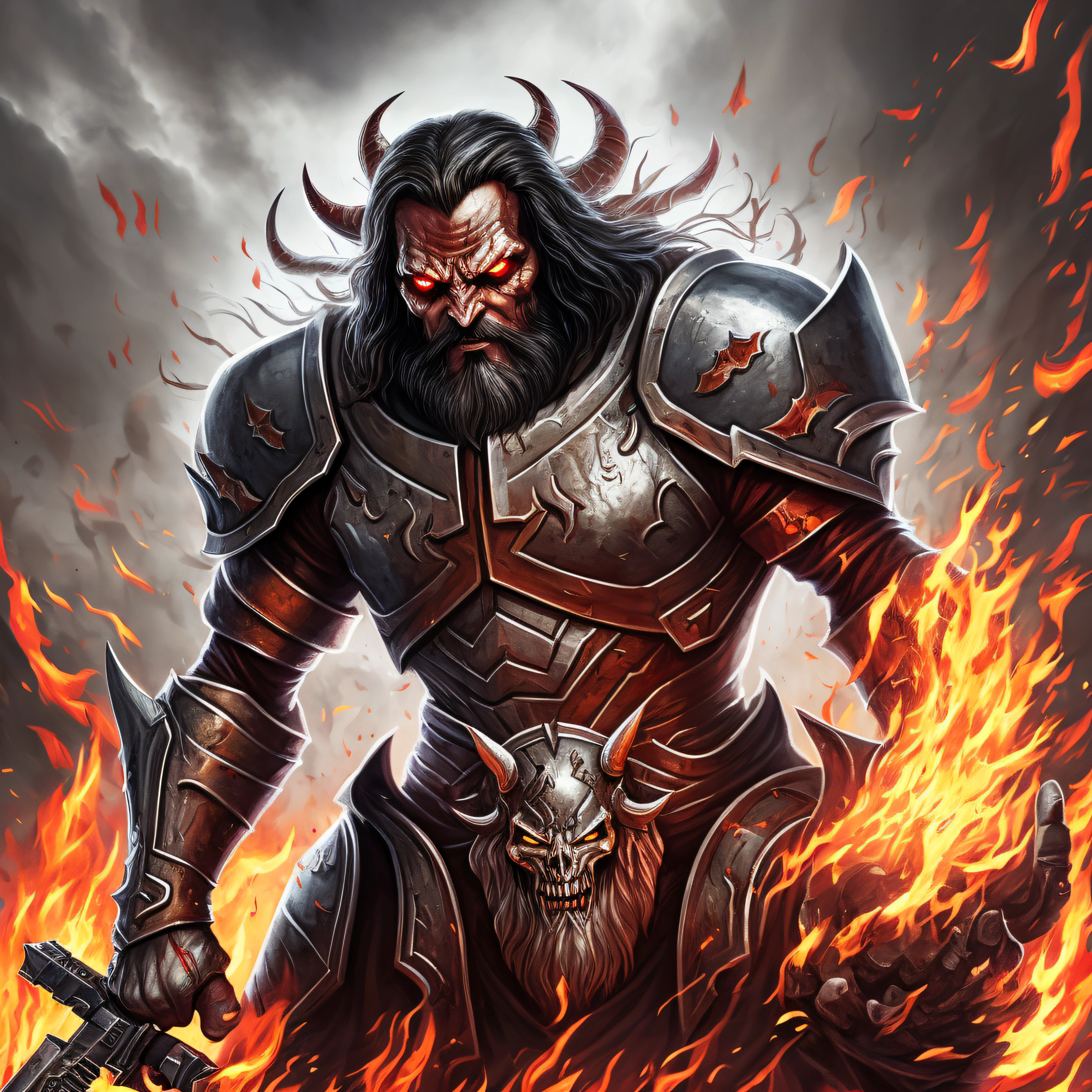 Arfed image of a man with a beard and demon face, jesus christ fighting lucifer, diabo versus anjo, fazendo um acordo com o diabo, heaven vs hell, anjo versus diabo, angels vs demons, batalha entre o bem e o mal, satan in hell, jesus christ is the doom slayer, A batalha final no inferno, o bem contra o mal, o bem contra o mal