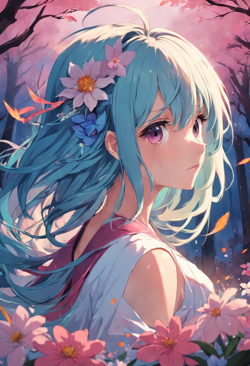 Kizi,fresh flowers,hair adornments,head portrait,Vivid tones