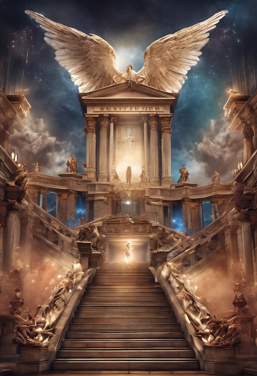 Staircase to heaven with angels climbing and descending on top of a hill inside the dream of a Jew
