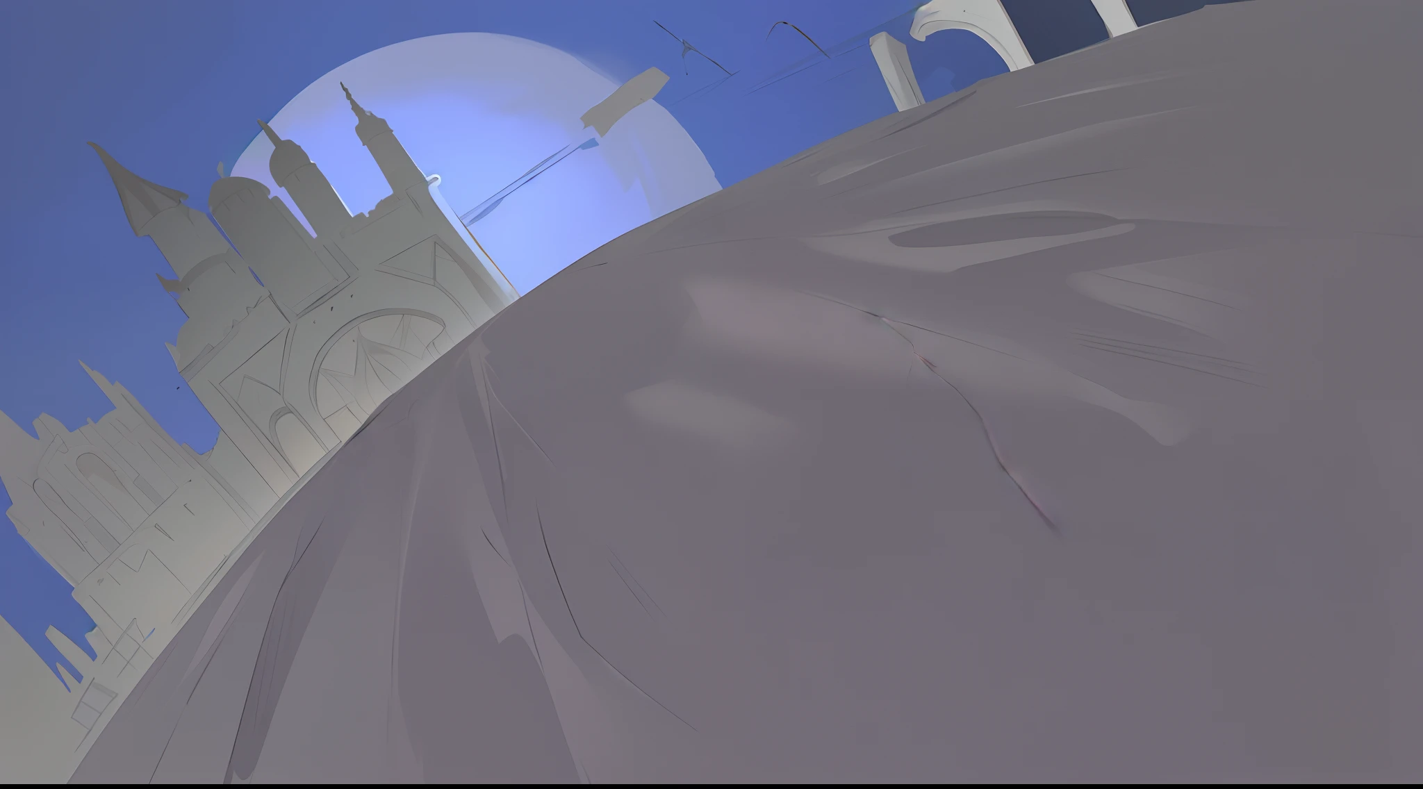 （（tmasterpiece）），（（best qualtiy）），（（high detal）），（（Realistis，））（（ultra - detailed））The medieval castle was dilapidated，Cartoonist illustration，Big perspective，beautiful sky，Deformed clouds，1.3：，pylons。bru