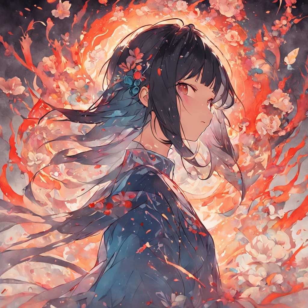 (fondo blanco:1.4),(Silhouette of a girl's head, eyes closed, cabello largo y colorido, Oriental elementos)，(Chinese illustration:1.3，Arte en papel:1.3, Arte de papel acolchado:1.2),( Reasonable design, Clear lines, Alta nitidez,La mejor calidad, muy detallado, Obra maestra, Film light effect, 4k )
