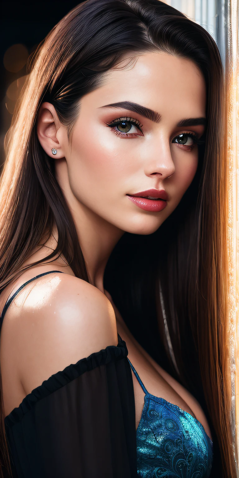 (melhor qualidade,4k,8k,Altas,master part:1.2),ultra-detalhado,(Realistic,photoRealistic,photo-Realistic:1.37),Unhas,toque delicado,pose sedutora,Modelo feminino,,erotic art,Dark lighting,beleza estonteante,curvas perfeitas,lush lips,olhos penetrantes,pele macia,lingerie preta,sombras e realces,fundo sutil,artistic composition,atmosfera colorida,sexual,sensualidade sutil,provocador,olhar poderoso,corpo curvo,Erotismo,jogo de luz e sombra.