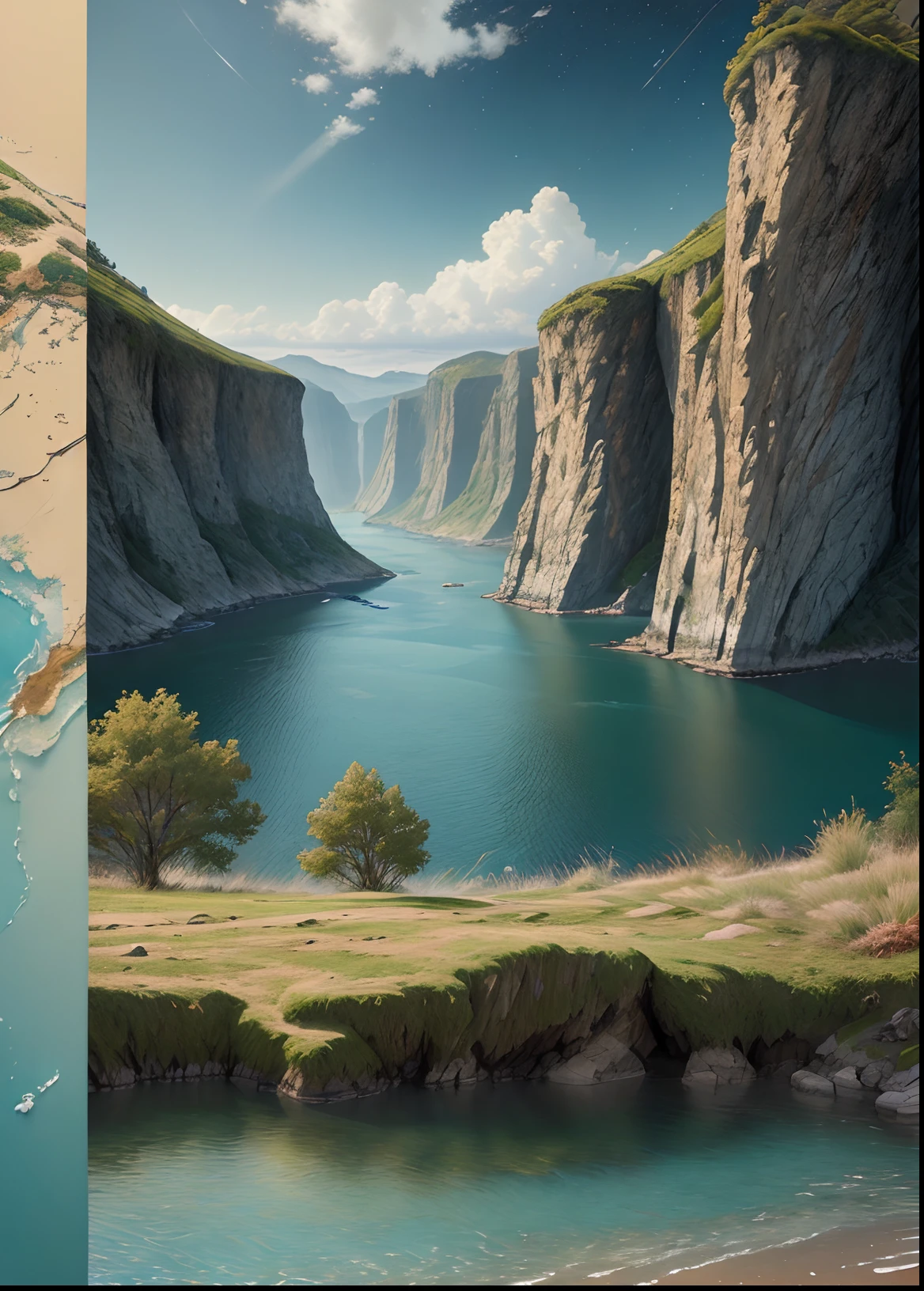landscape,water,(extremely detailed CG unity 8k wallpaper), most beautiful artwork in the world,professional majestic oil painting,intricate, High Detail, Sharp focus, dramatic, photorealistic painting art