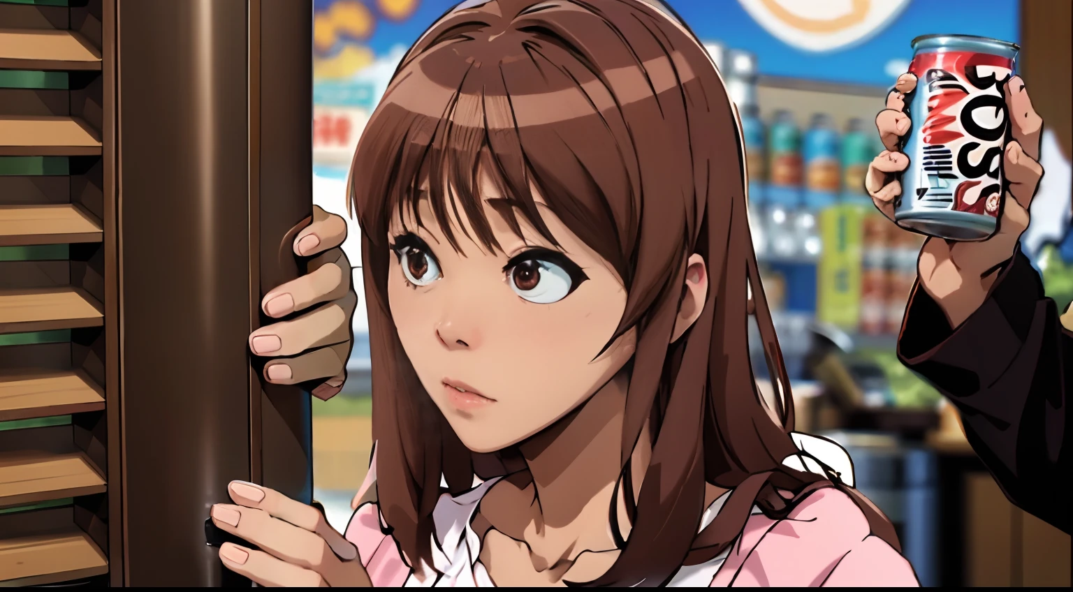 animesque、Delicate、Brown hair、Canned coffee with milk、Kawaii Girl